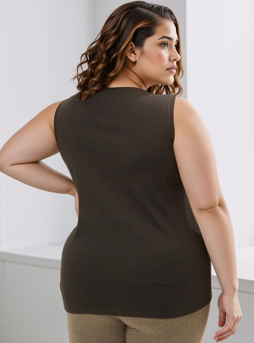تيشيرت مقاس كبير سادة دون أكمام بياقة مستديرة-women-clothing-tshirts-image-3