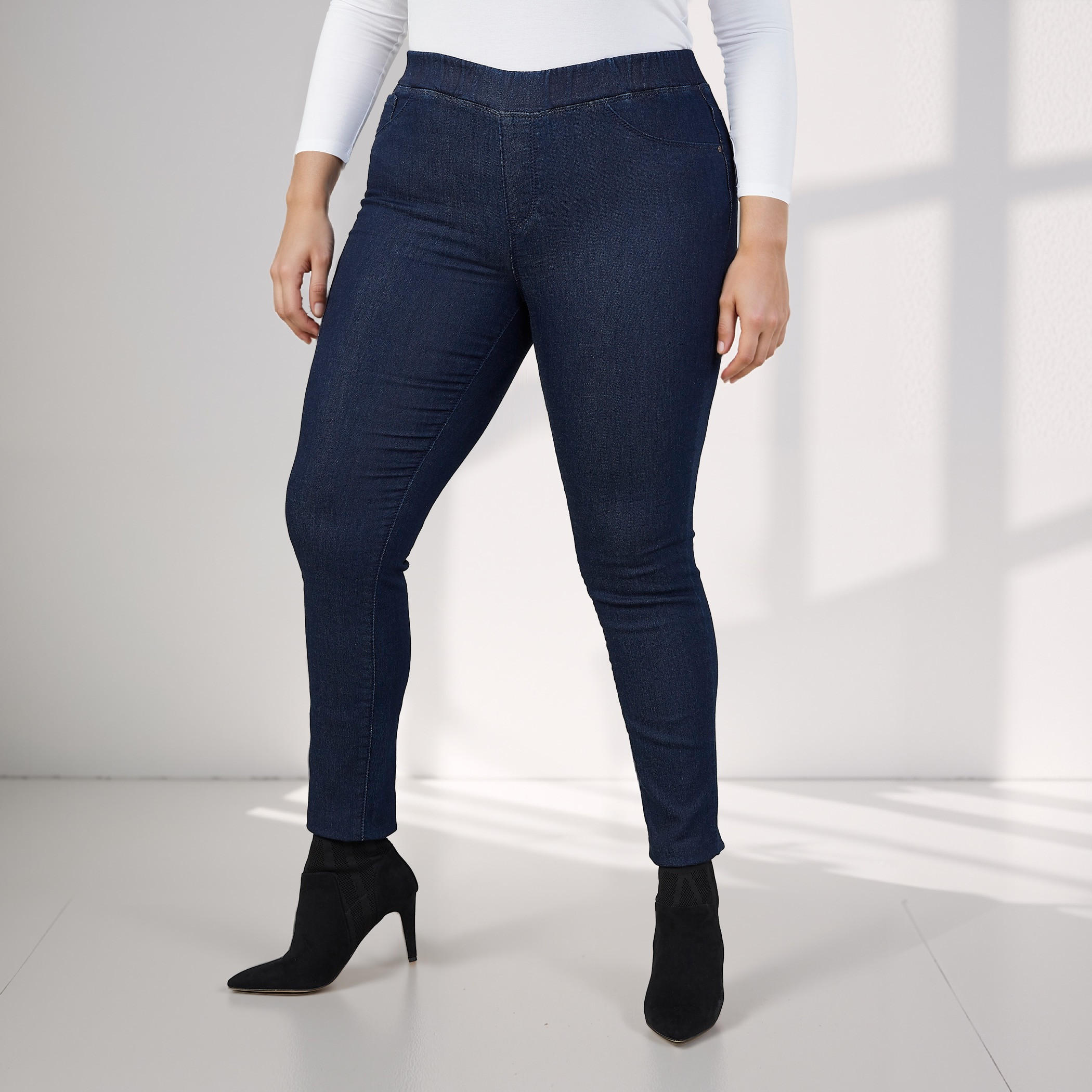 Plus Size Plain Jeggings with Elasticised Waistband and Pocket Detail-women-clothing-bottoms-leggings-image-1