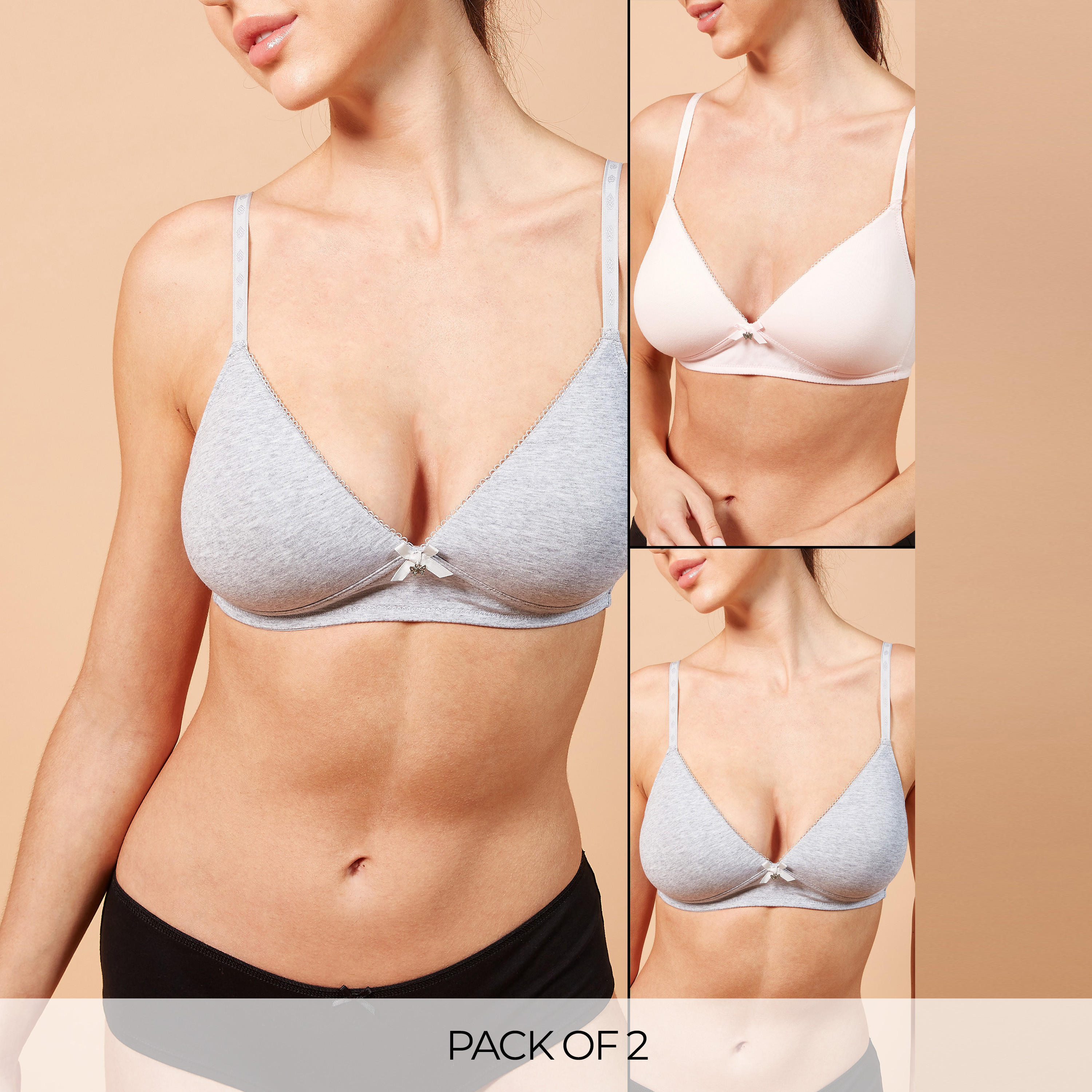 صدريّة تيشيرت متنوعة بمشبك إغلاق - طقم من قطعتين متنوعتين-women-clothing-lingerie-bras-image-1