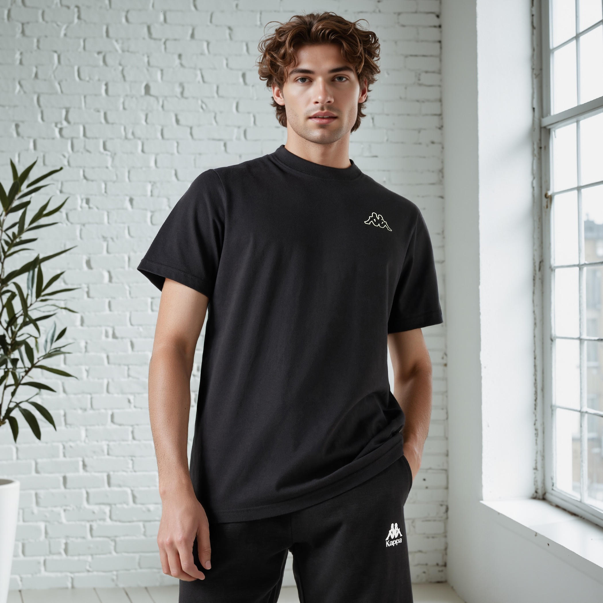 تيشيرت بقصّة مريحة وياقة ضيّقة وأكمام قصيرة من كابا-men-clothing-sportswearandactivewear-tshirtsandpolos-image-1