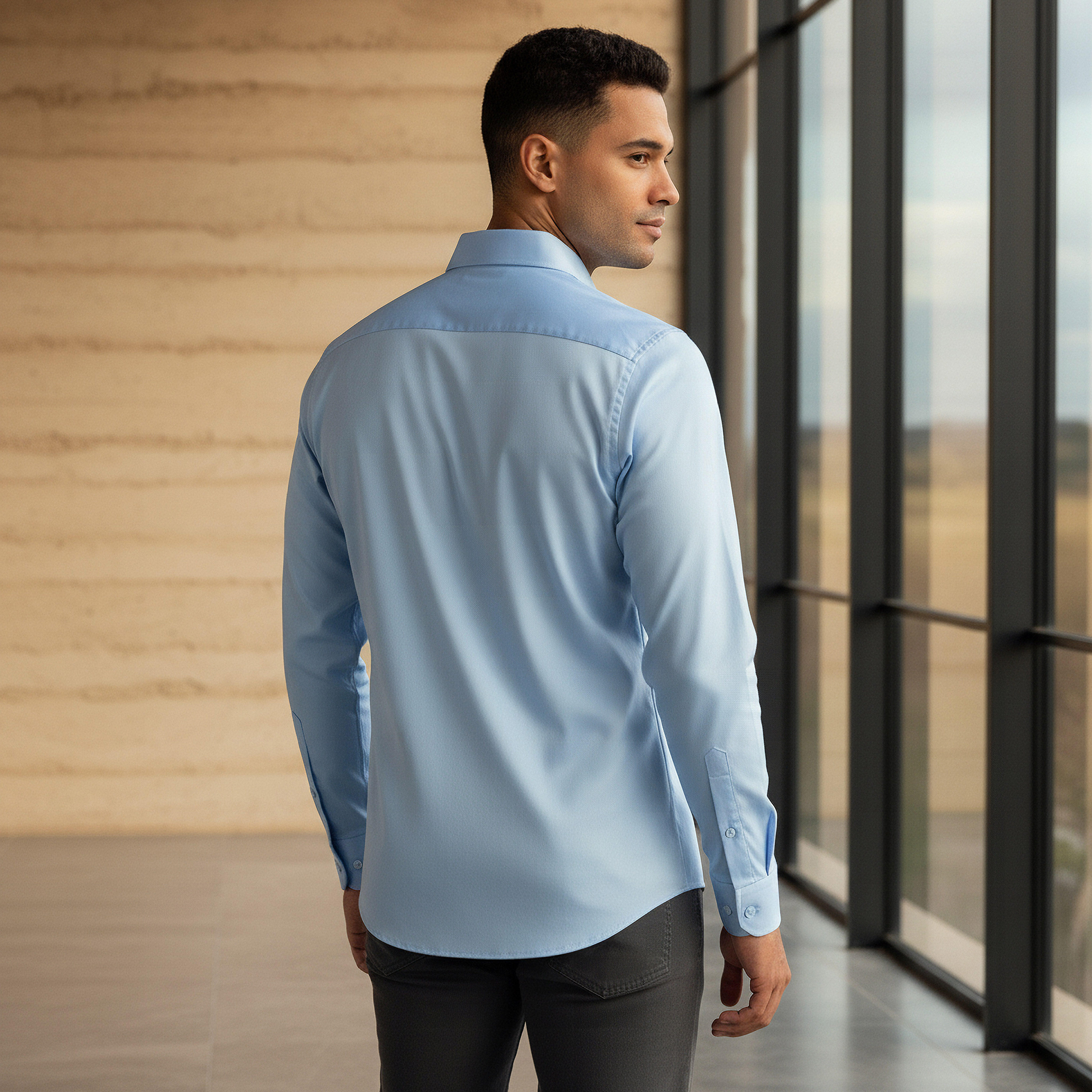 قميص بقصّة عادية وياقة عريضة وأكمام طويلة للرجال-men-clothing-shirts-image-3