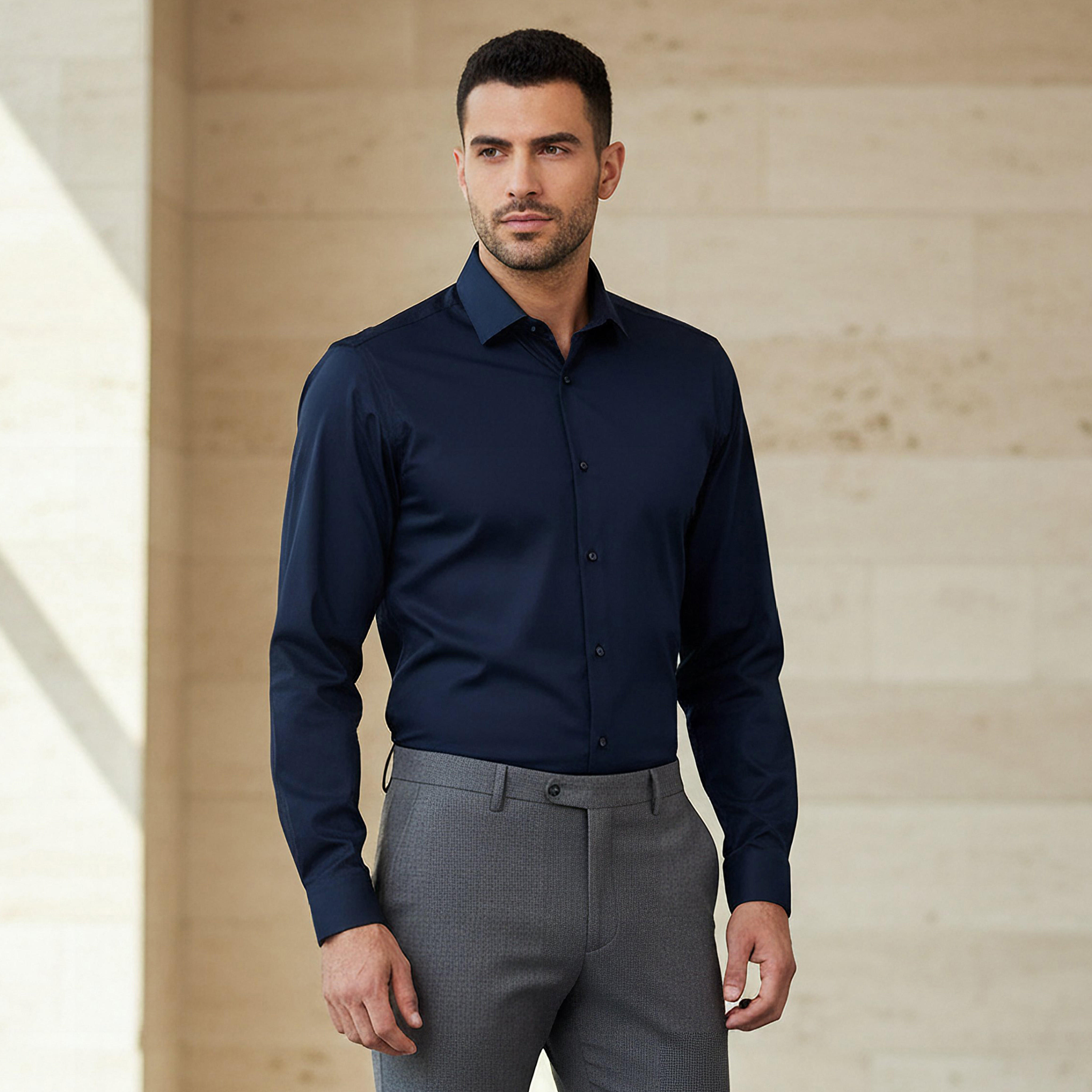 قميص بقصّة عادية وياقة عريضة وأكمام طويلة للرجال-men-clothing-shirts-image-1