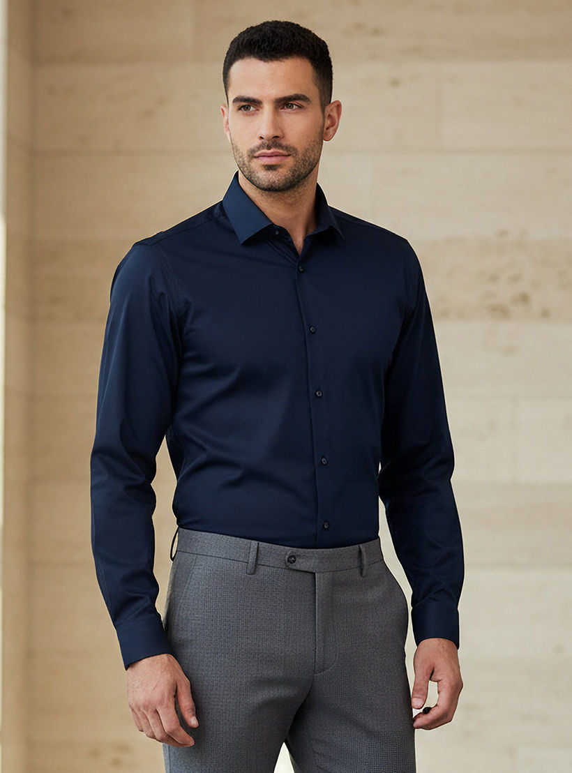قميص بقصّة عادية وياقة عريضة وأكمام طويلة للرجال-men-clothing-shirts-image-1