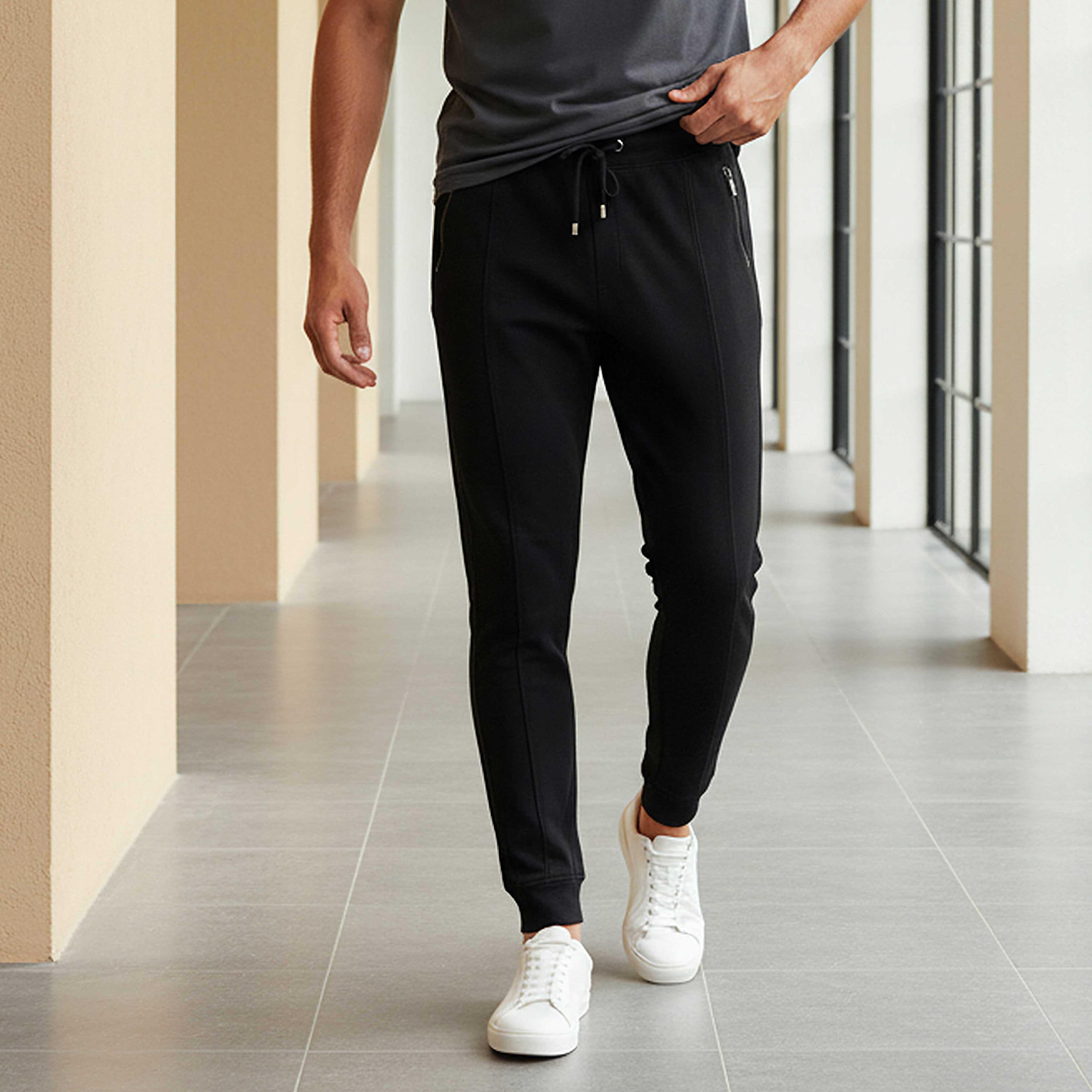 بنطال رياضي بقصة ضيقة مع إغلاق برباط من آيكونيك-men-clothing-bottoms-joggers-image-1