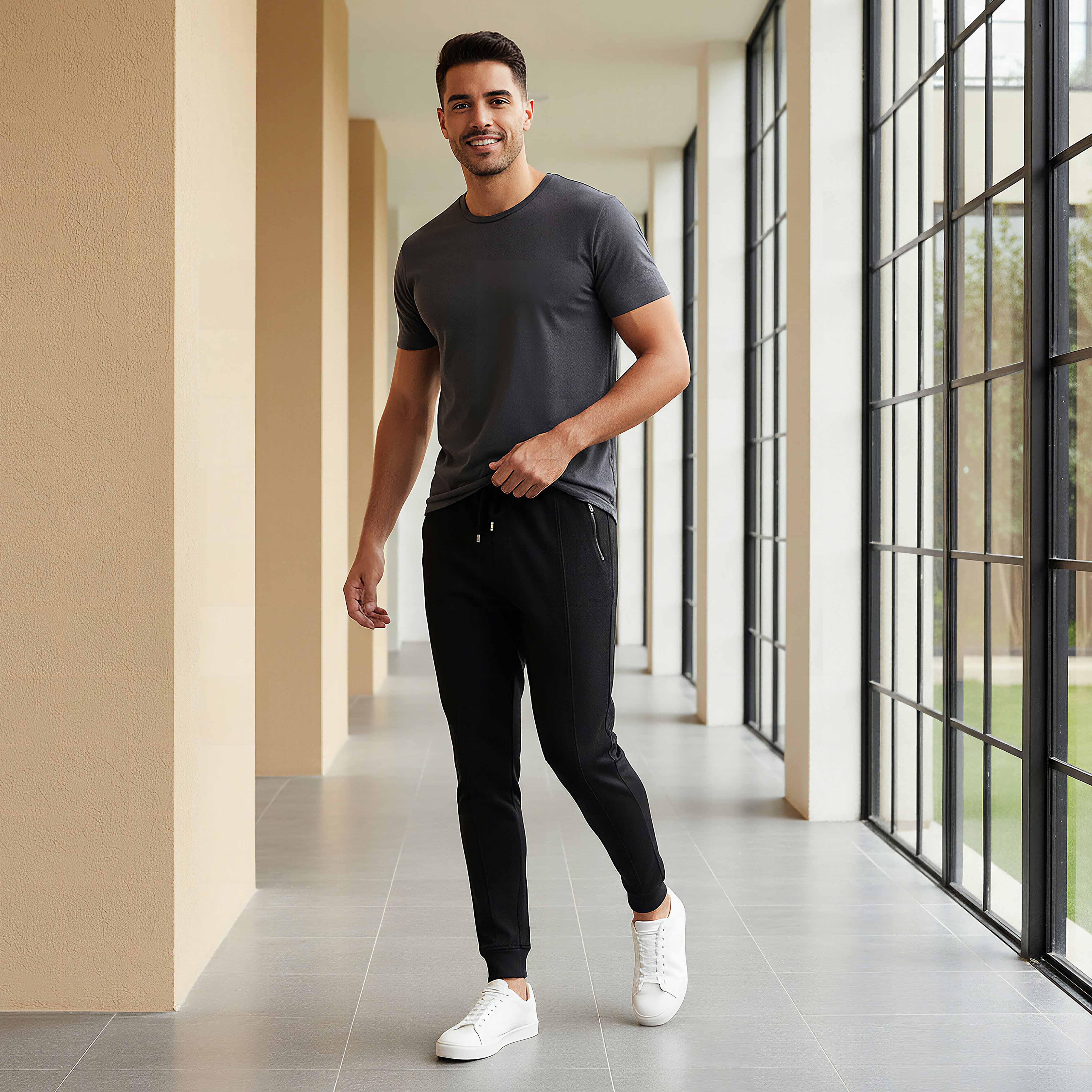 بنطال رياضي بقصة ضيقة مع إغلاق برباط من آيكونيك-men-clothing-bottoms-joggers-image-4