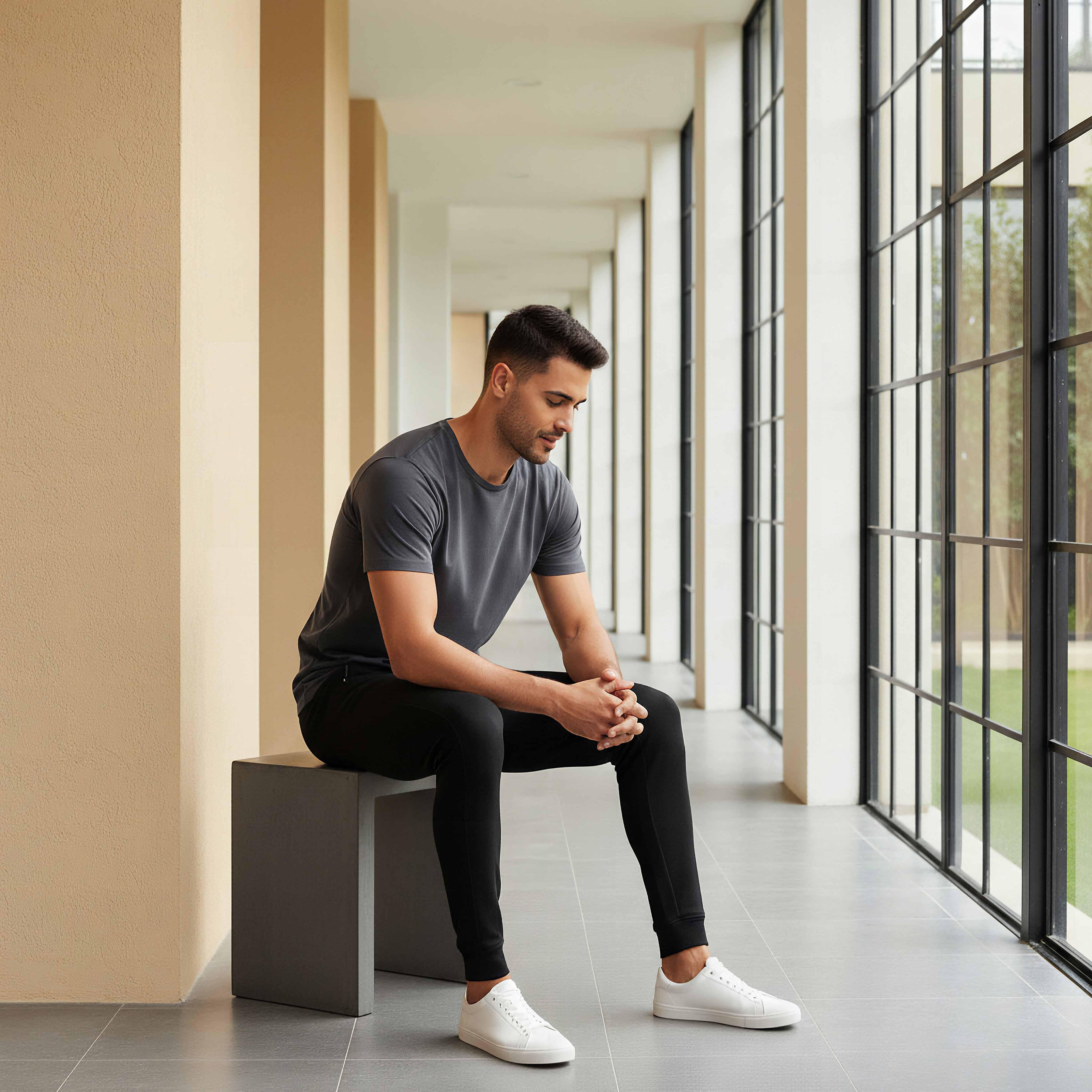 بنطال رياضي بقصة ضيقة مع إغلاق برباط من آيكونيك-men-clothing-bottoms-joggers-image-5