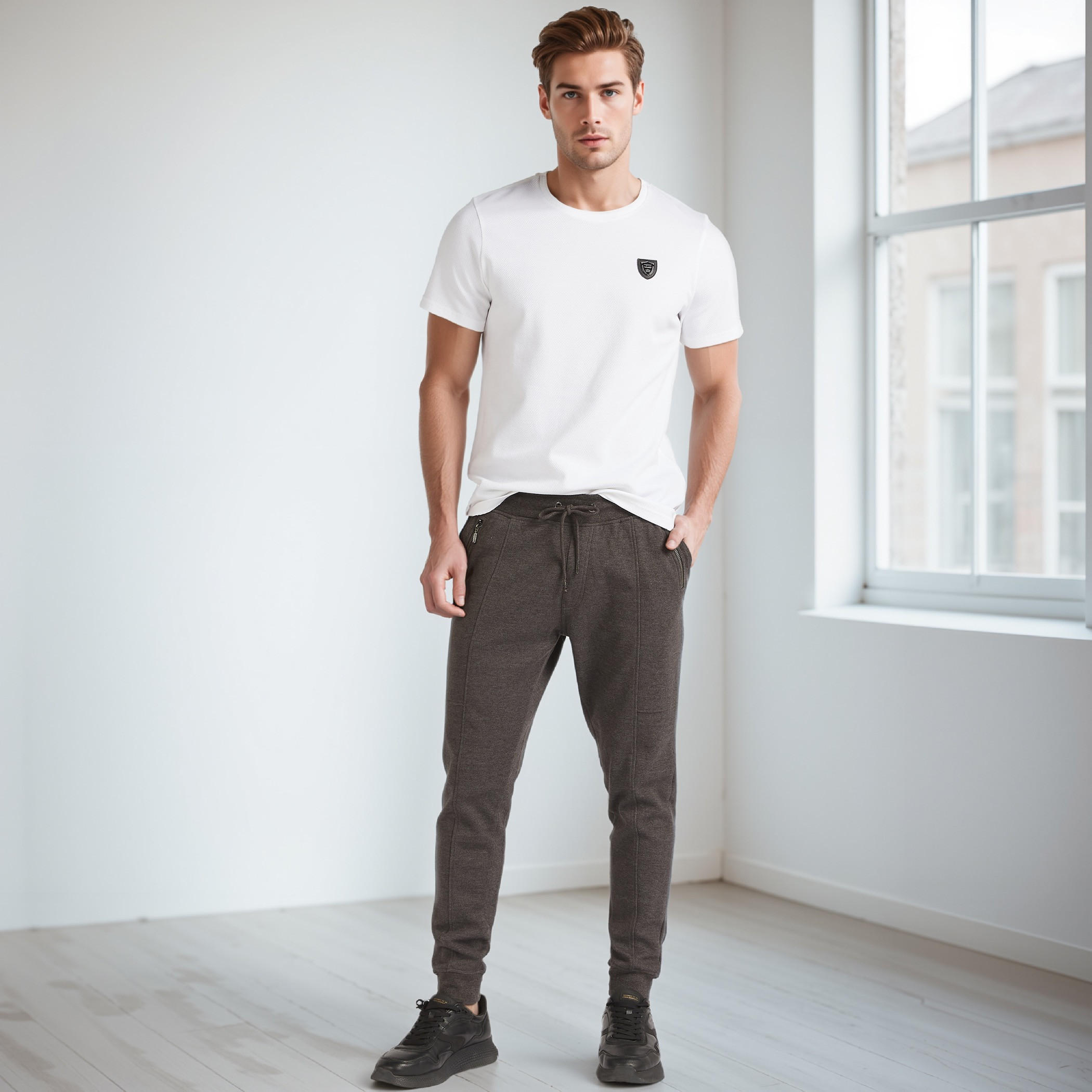 بنطلون رياضي سادة برباط إغلاق وجيوب من آيكونيك-men-clothing-bottoms-joggers-image-3