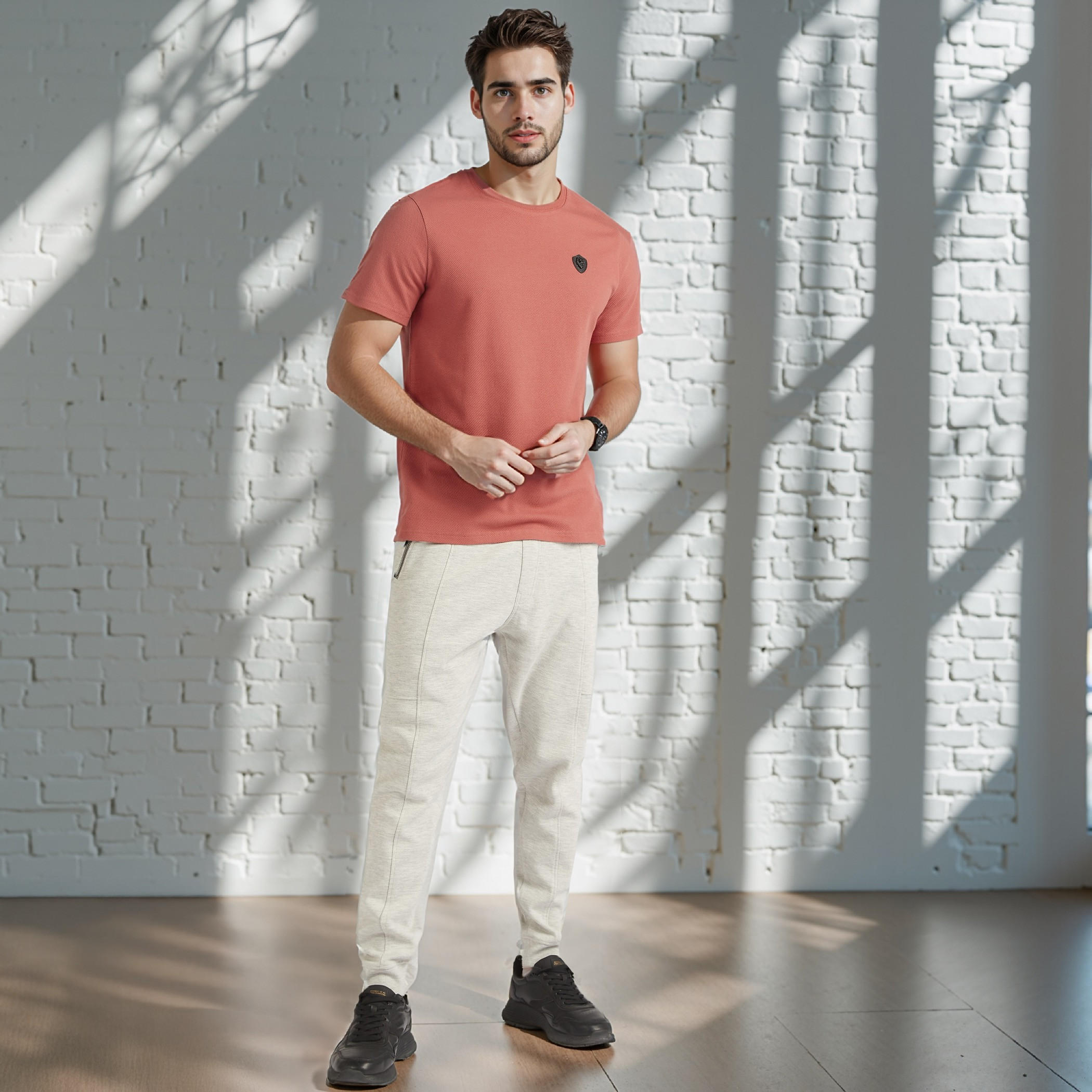 بنطلون رياضي بارز الملمس برباط إغلاق وجيوب بسحّاب من آيكونيك-men-clothing-bottoms-joggers-image-3