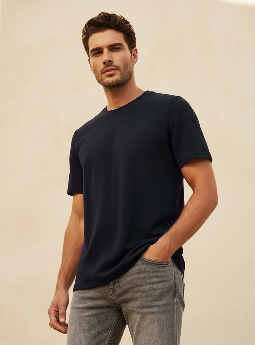 Iconic Slim Fit Textured Crew Neck T-shirt with Short Sleeves-men-clothing-tshirtsandpolos-tshirts-image-1