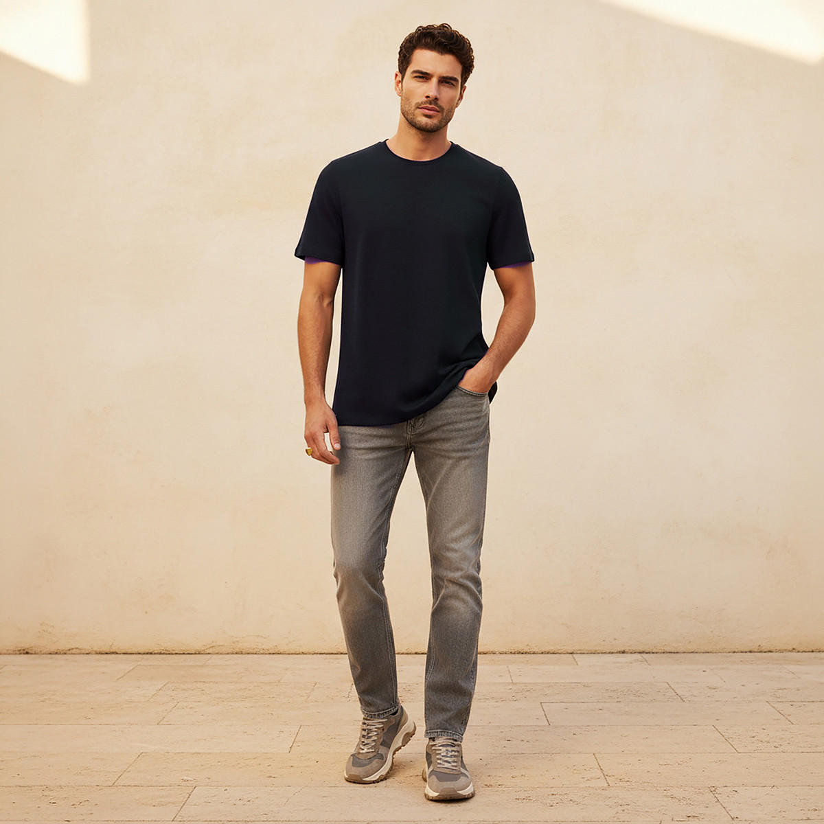 Iconic Slim Fit Textured Crew Neck T-shirt with Short Sleeves-men-clothing-tshirtsandpolos-tshirts-image-3