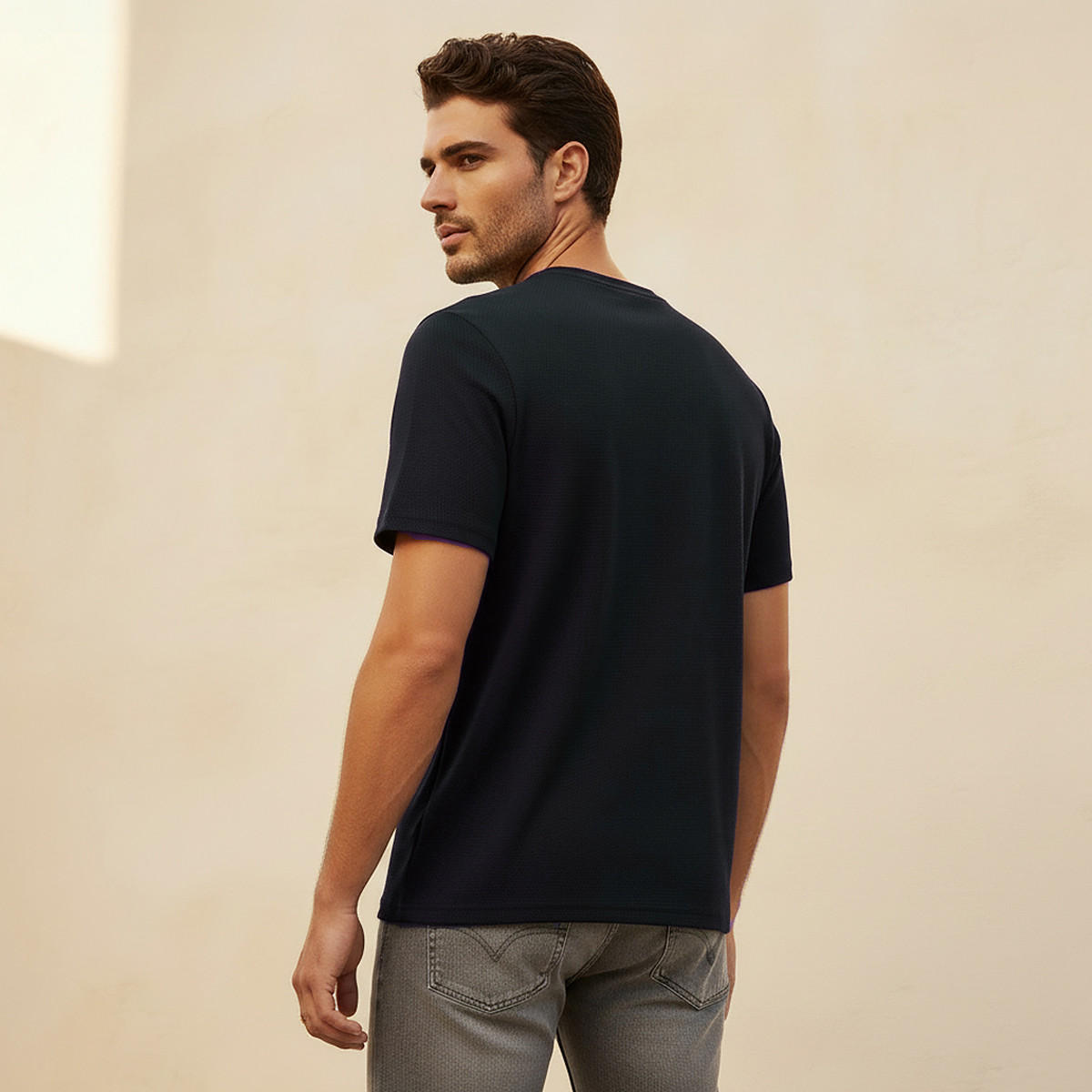 Iconic Slim Fit Textured Crew Neck T-shirt with Short Sleeves-men-clothing-tshirtsandpolos-tshirts-image-4