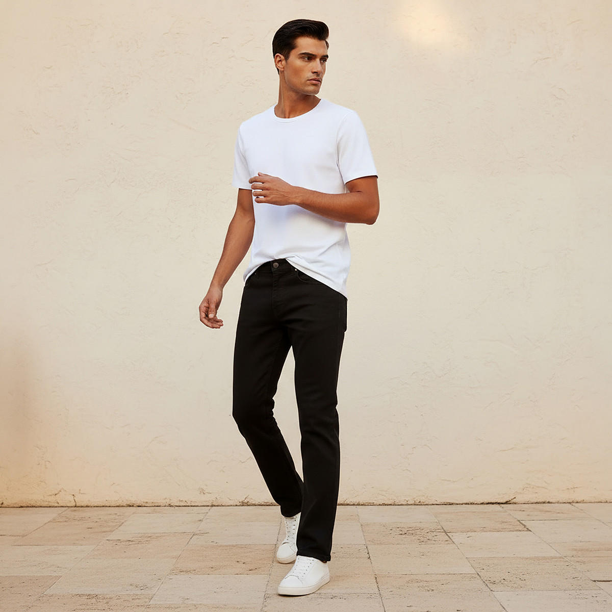 Iconic Slim Fit Textured Crew Neck T-shirt with Short Sleeves-men-clothing-tshirtsandpolos-tshirts-image-3