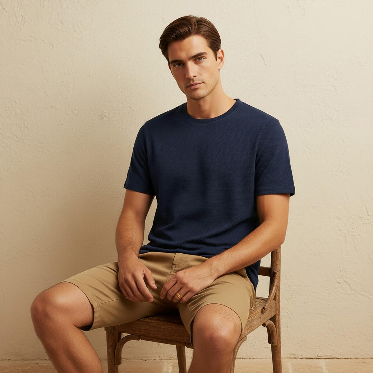 Iconic Slim Fit Textured Crew Neck T-shirt with Short Sleeves-men-clothing-tshirtsandpolos-tshirts-image-5
