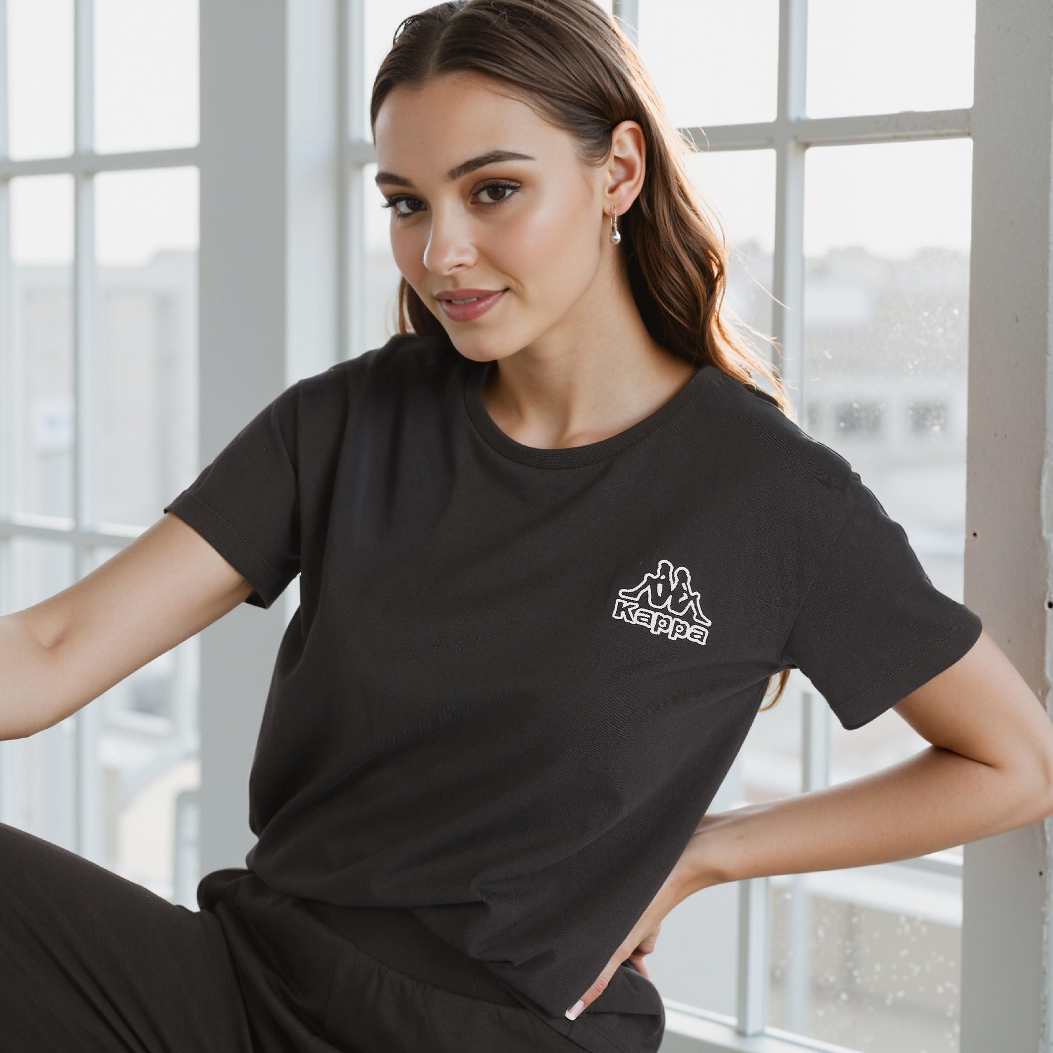 تيشيرت سادة بياقة مستديرة وأكمام قصيرة من كابا-women-clothing-tshirts-image-5