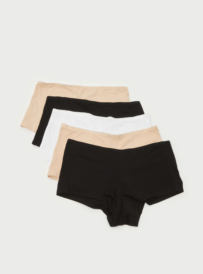 Set of 5 - Boyshorts with Elasticated Waistband and Antibacterial Protection-women-clothing-lingerie-panties-image-1
