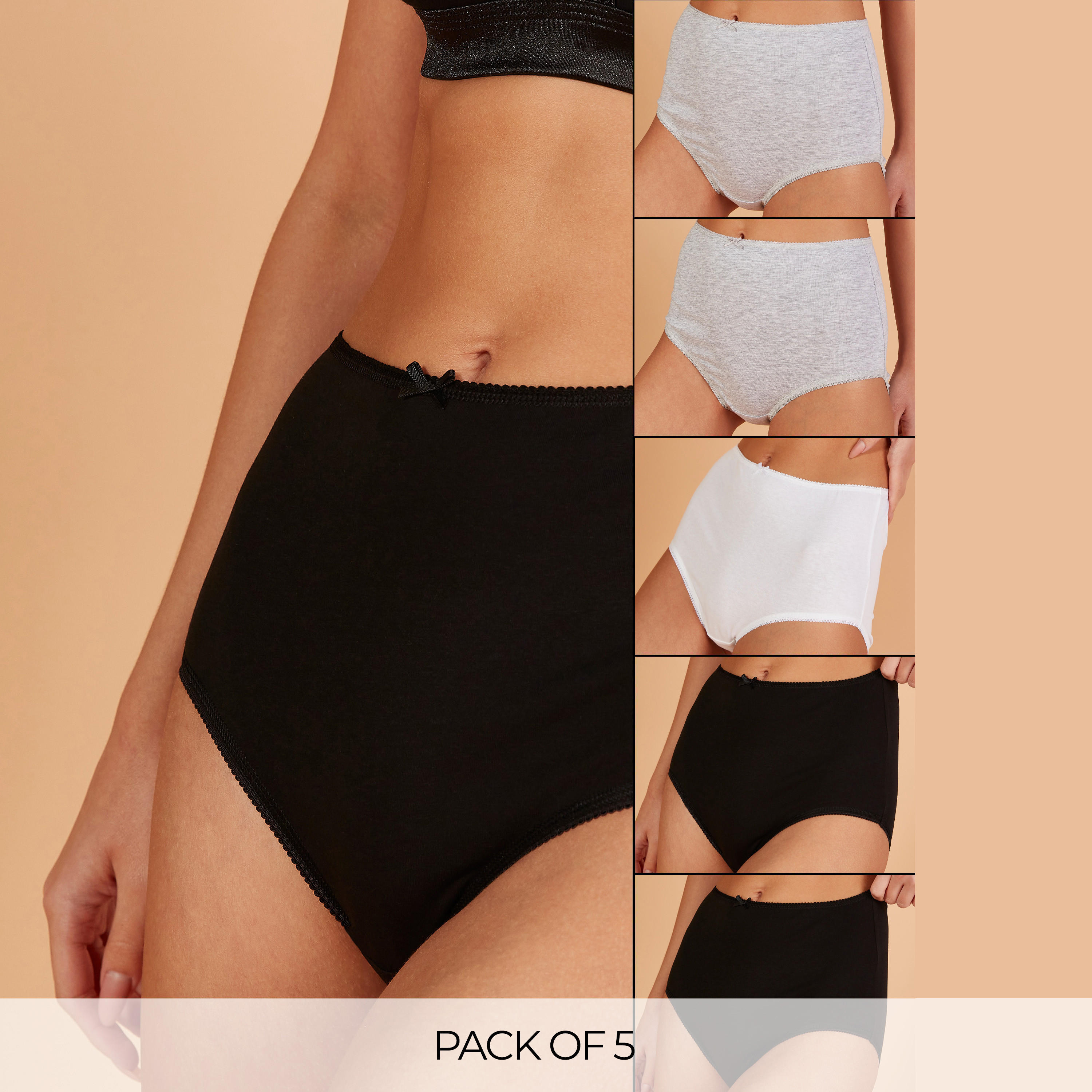 Set of 5 - Bow Detail Briefs with Elasticised Waistband-women-clothing-lingerie-panties-image-1