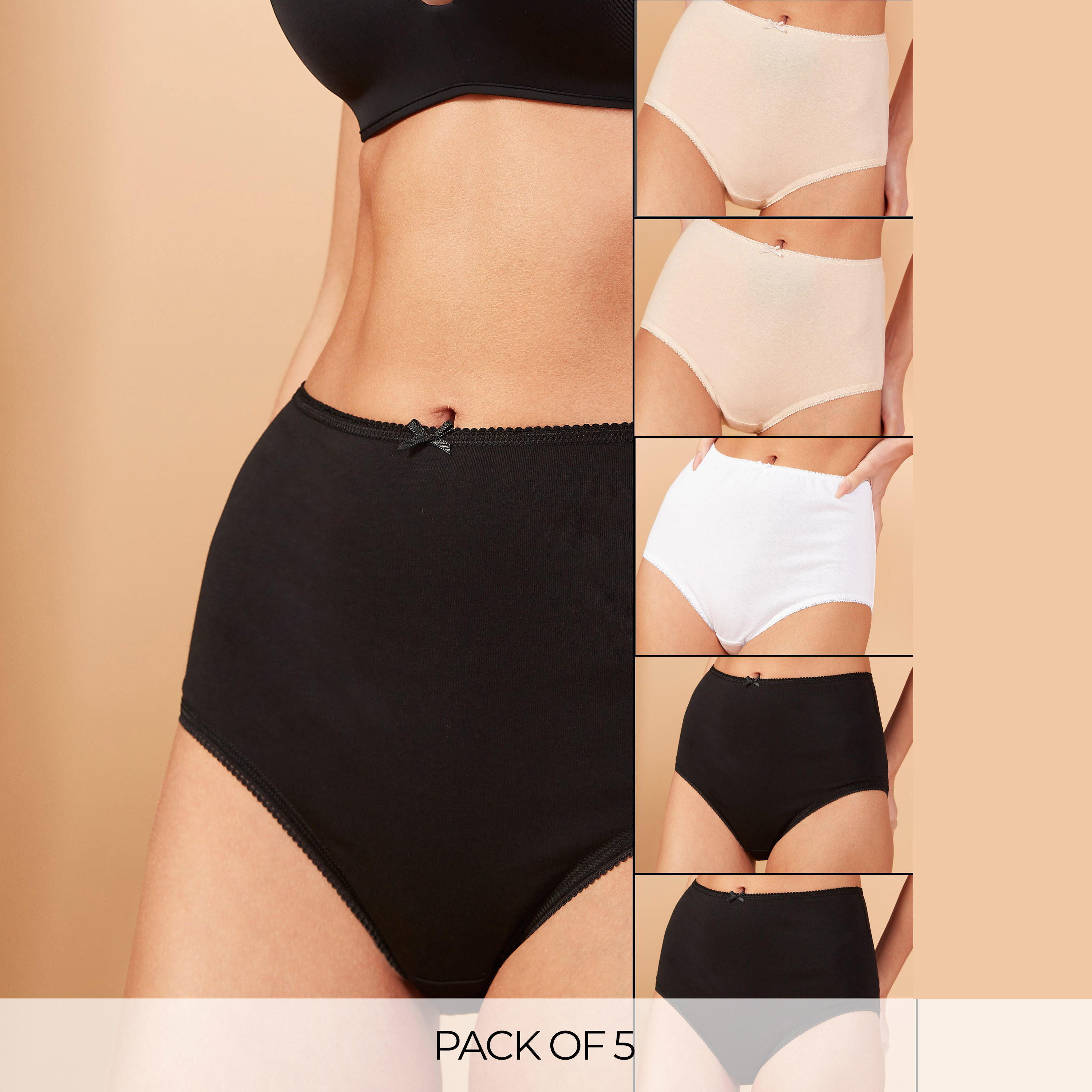 Set of 5 - Boyshorts with Elasticated Waistband and Antibacterial Protection-women-clothing-lingerie-panties-image-1