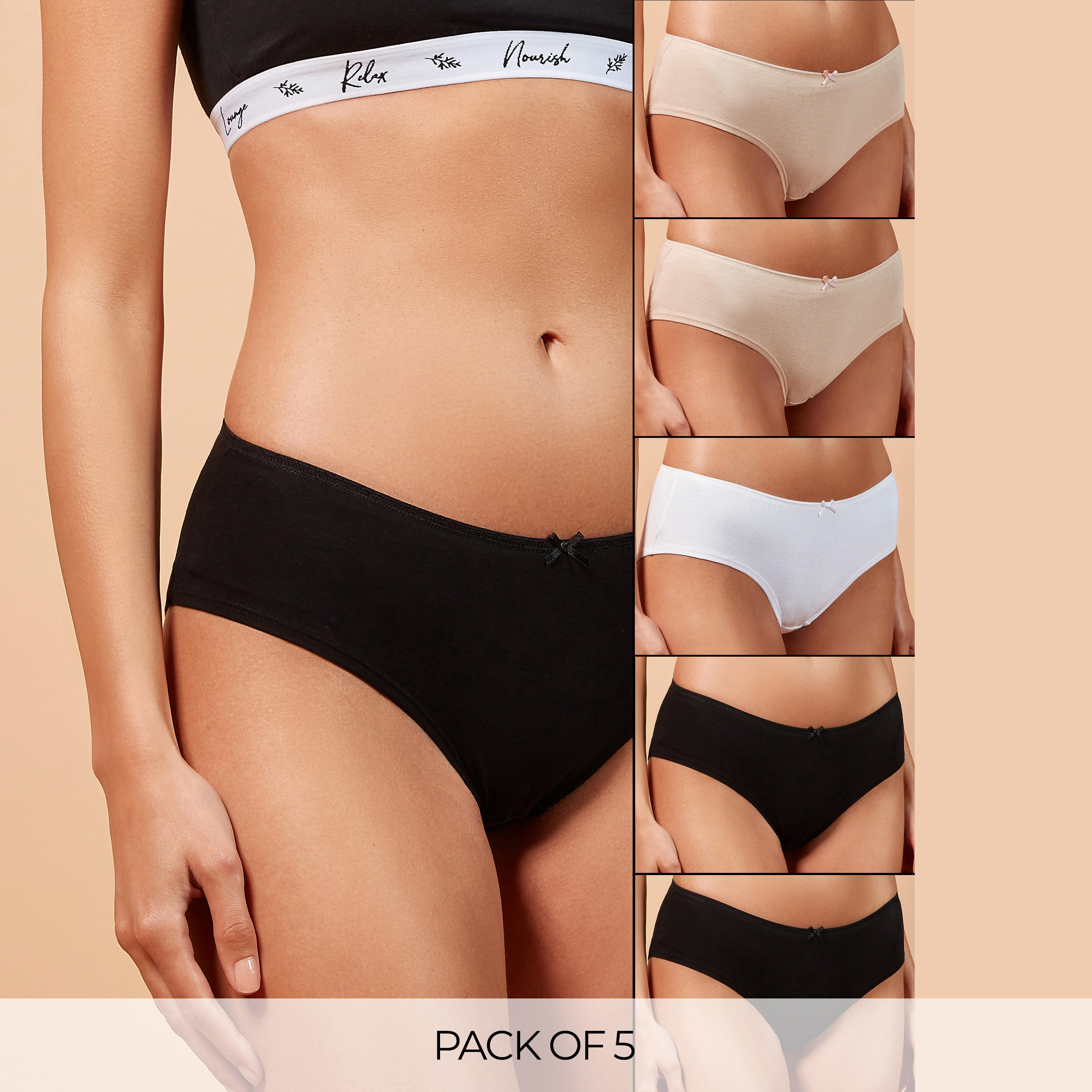 Set of 5 - Briefs with Elasticated Waistband and Antibacterial Protection-women-clothing-lingerie-panties-image-1