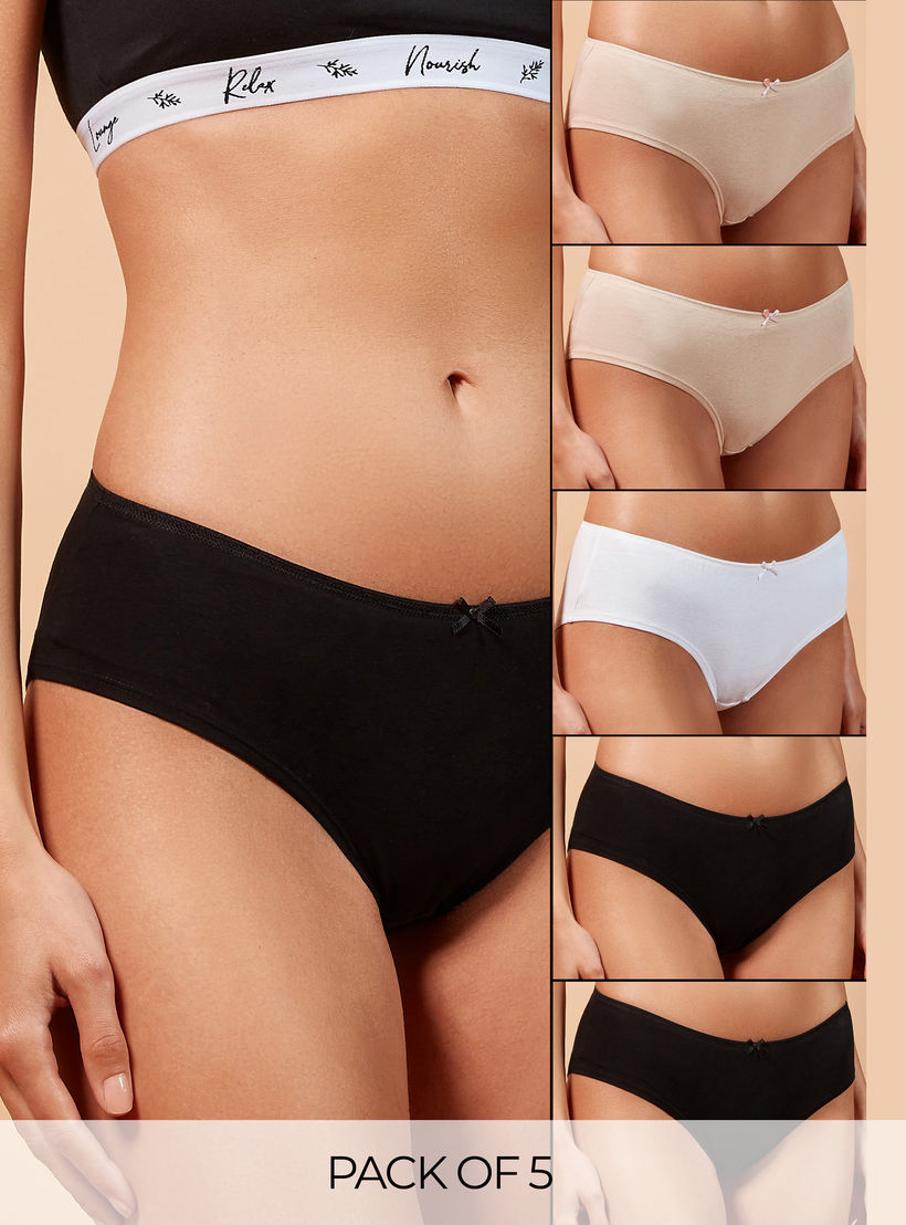 Set of 5 - Briefs with Elasticated Waistband and Antibacterial Protection-women-clothing-lingerie-panties-image-1