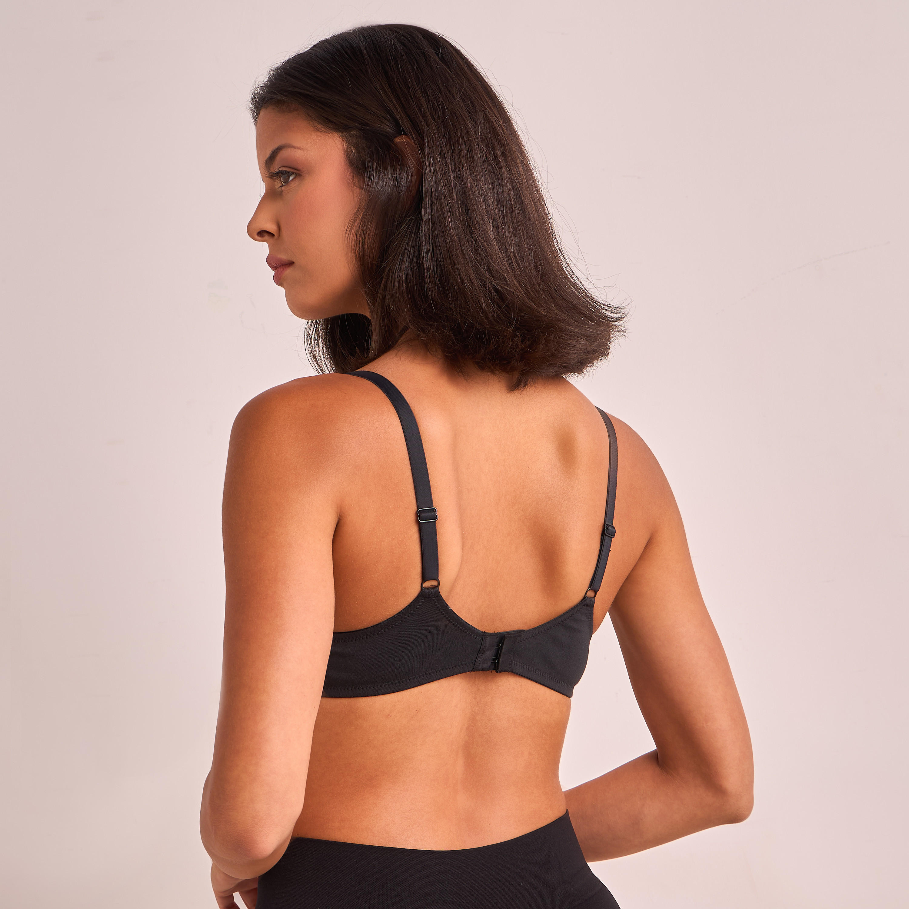 Set of 2 - Padded Plunge Bra with Hook and Eye Closure and Antibacterial Protection-women-clothing-lingerie-bras-image-2
