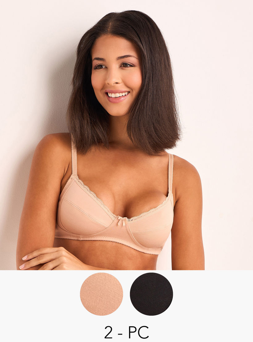 Set of 2 - Bra with Lace Detail and Hook and Eye Closure-women-clothing-lingerie-bras-image-4