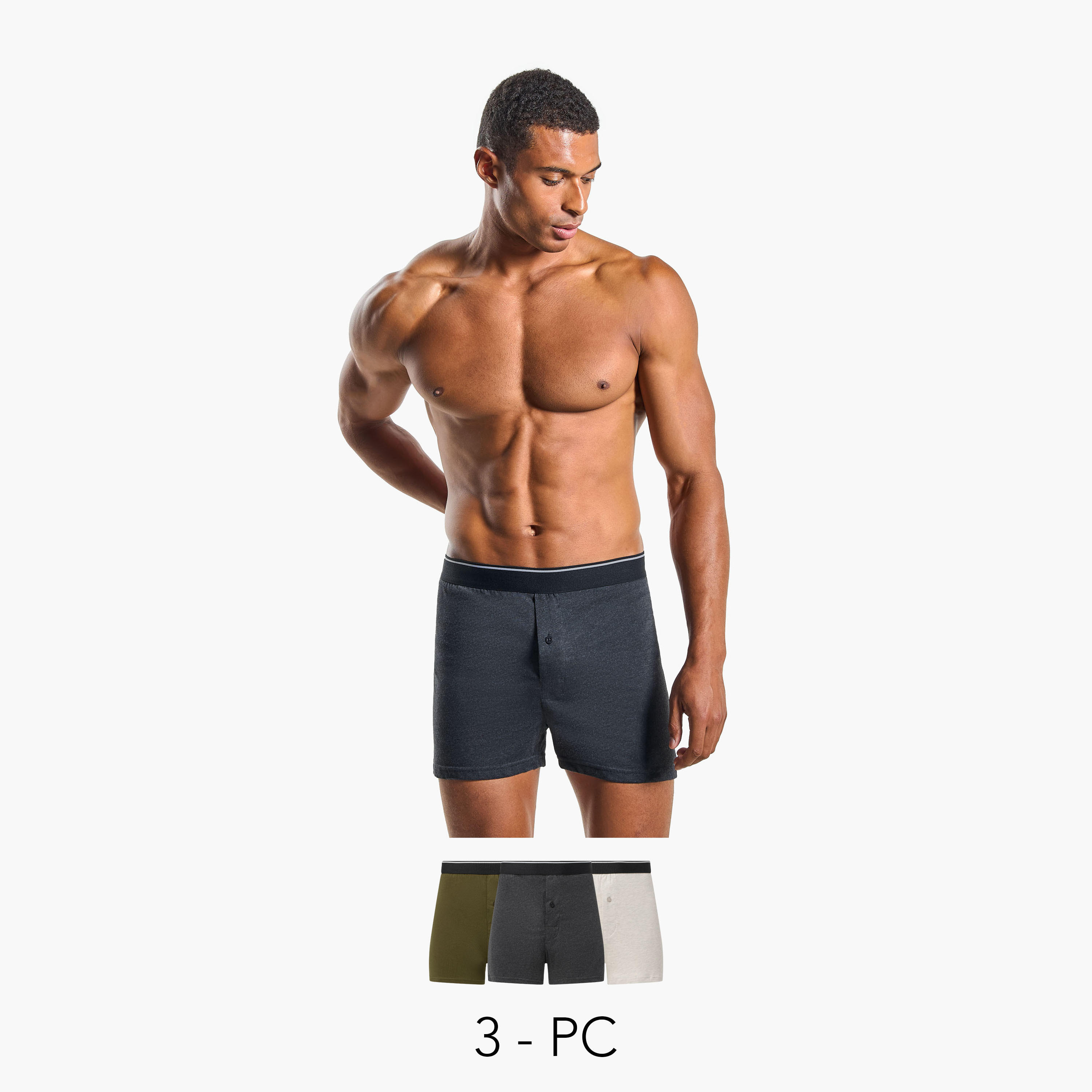 Set of 3 - Boxers with Elasticated Waistband and Antibacterial Protection-men-clothing-innerwear-underwear-image-1