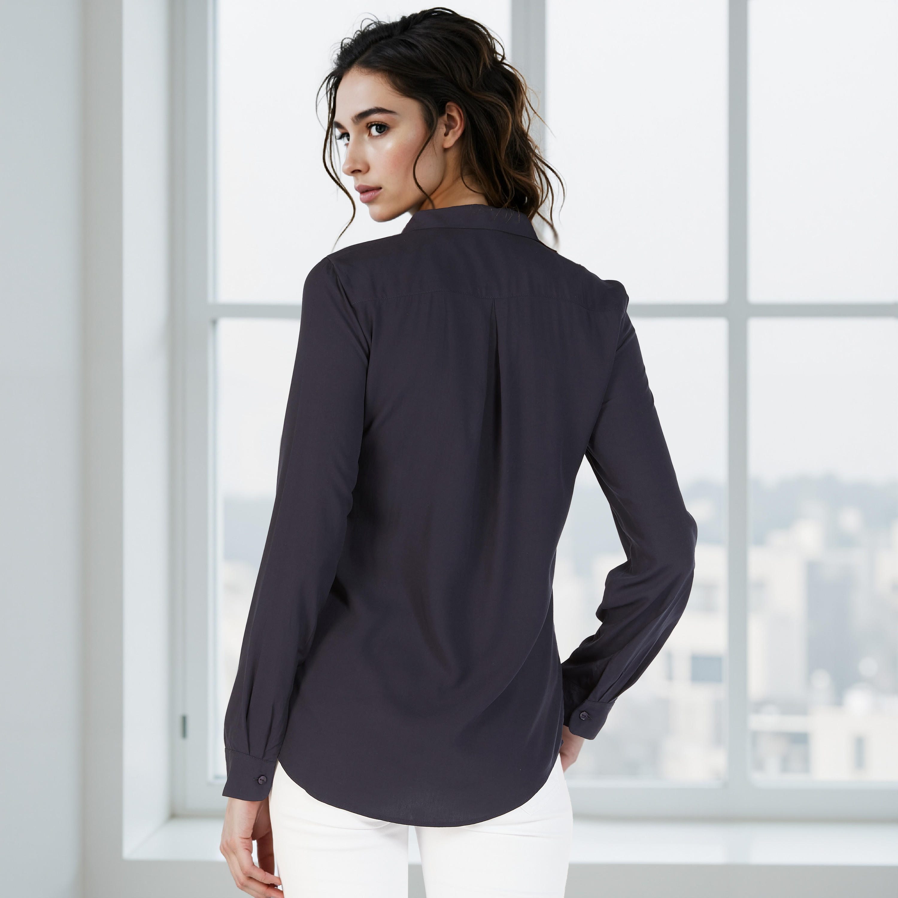 Slim Fit Collared Shirt with Long Sleeves-women-clothing-shirtsandblouses-shirts-image-4
