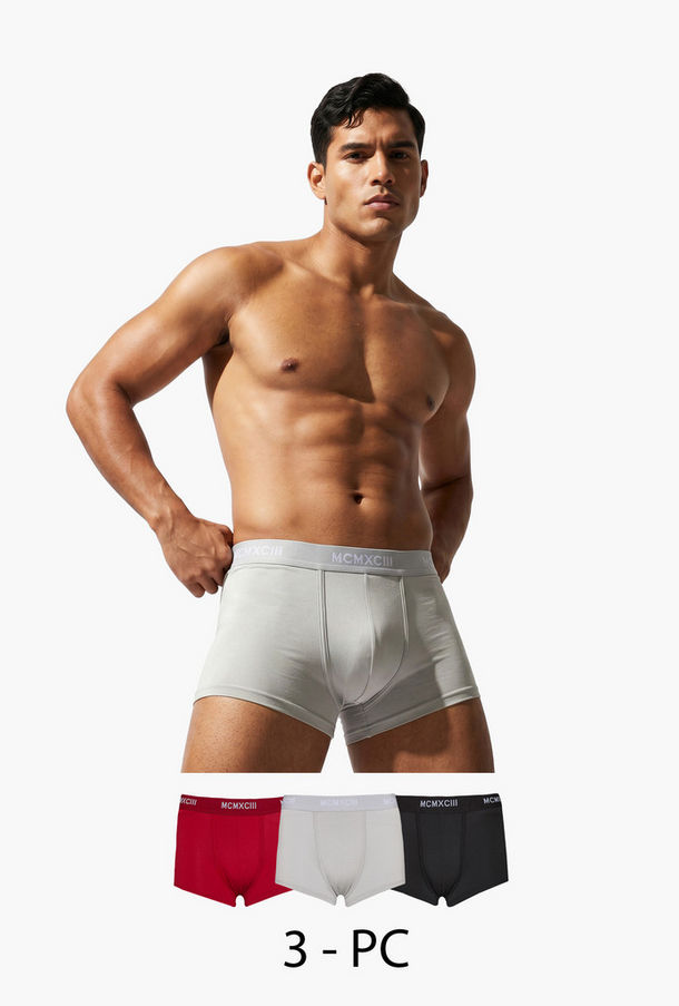 Set of 3 - Trunks with Elasticated Waistband and Antibacterial Protection-men-clothing-image-1