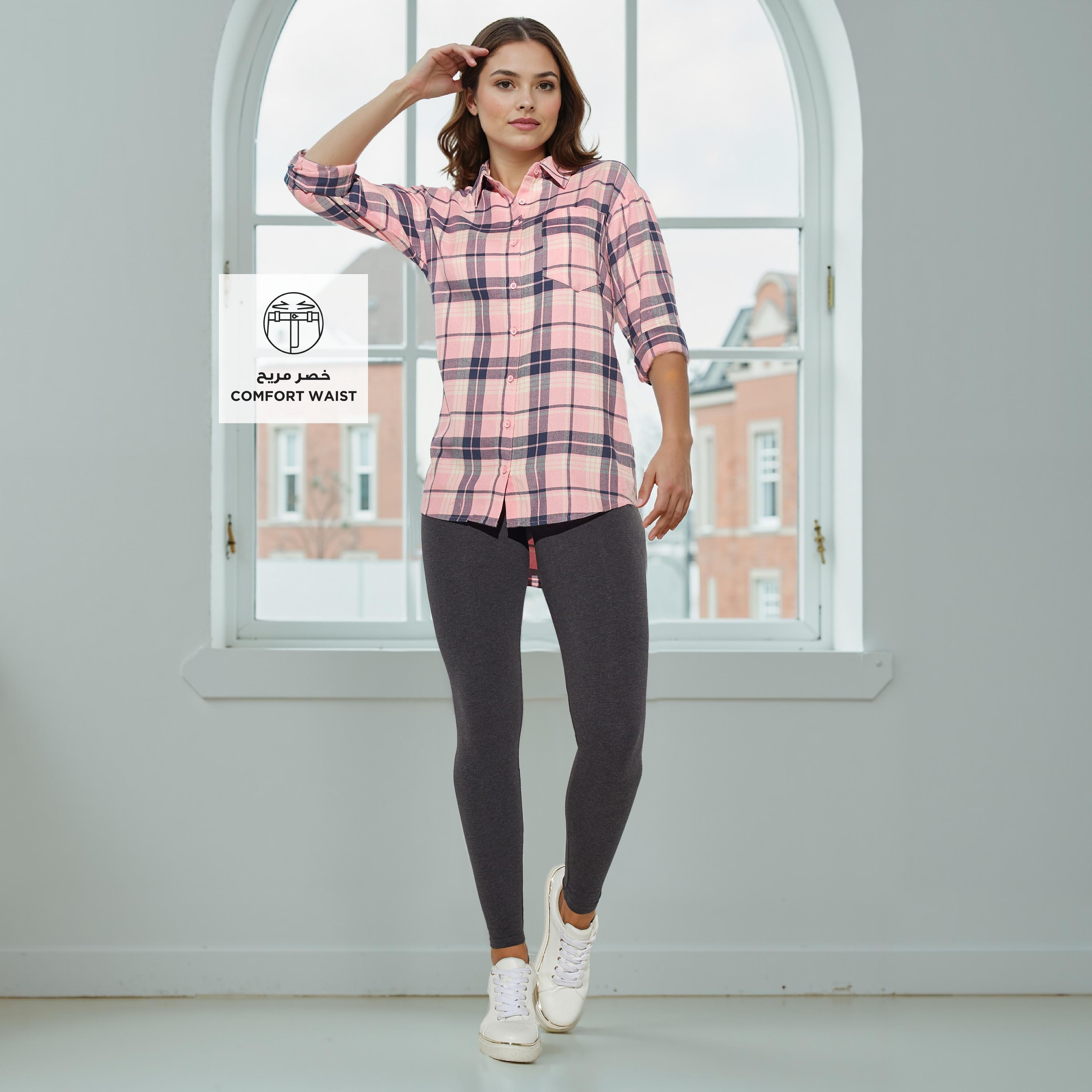 ليقنز قطني فائق التمدد بخصر عالي وطول كامل مع حزام خصر مرن ومريح-women-clothing-bottoms-leggings-image-2