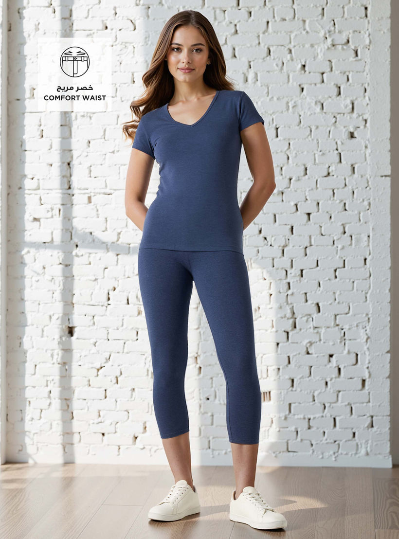 ليقنز قطني قصير فائق التمدد بخصر عالي مرن ومريح-women-clothing-bottoms-leggings-image-2