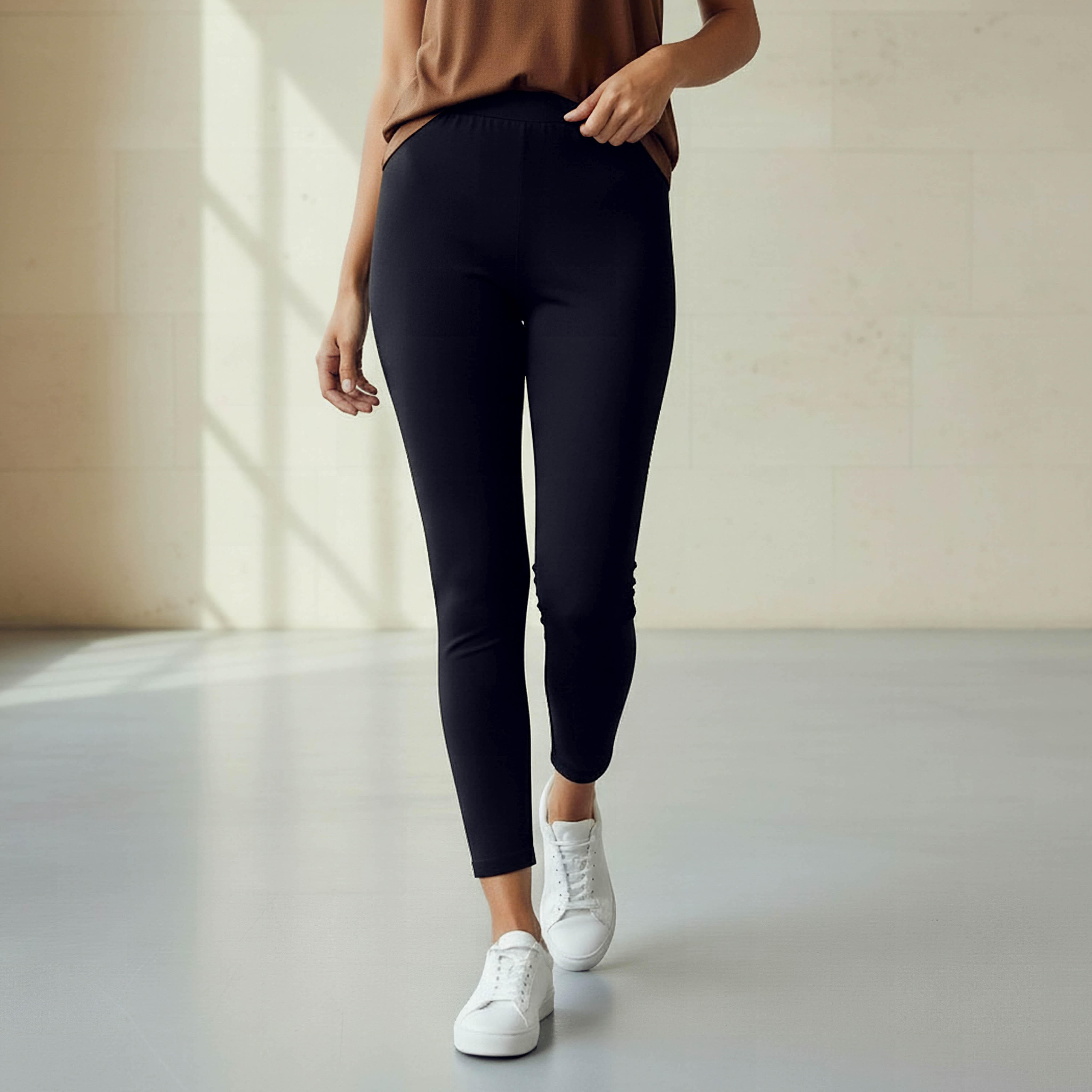 ليقنز قطني فائق التمدد بخصر عالي وطول كامل مع حزام خصر مرن ومريح-women-clothing-bottoms-leggings-image-1