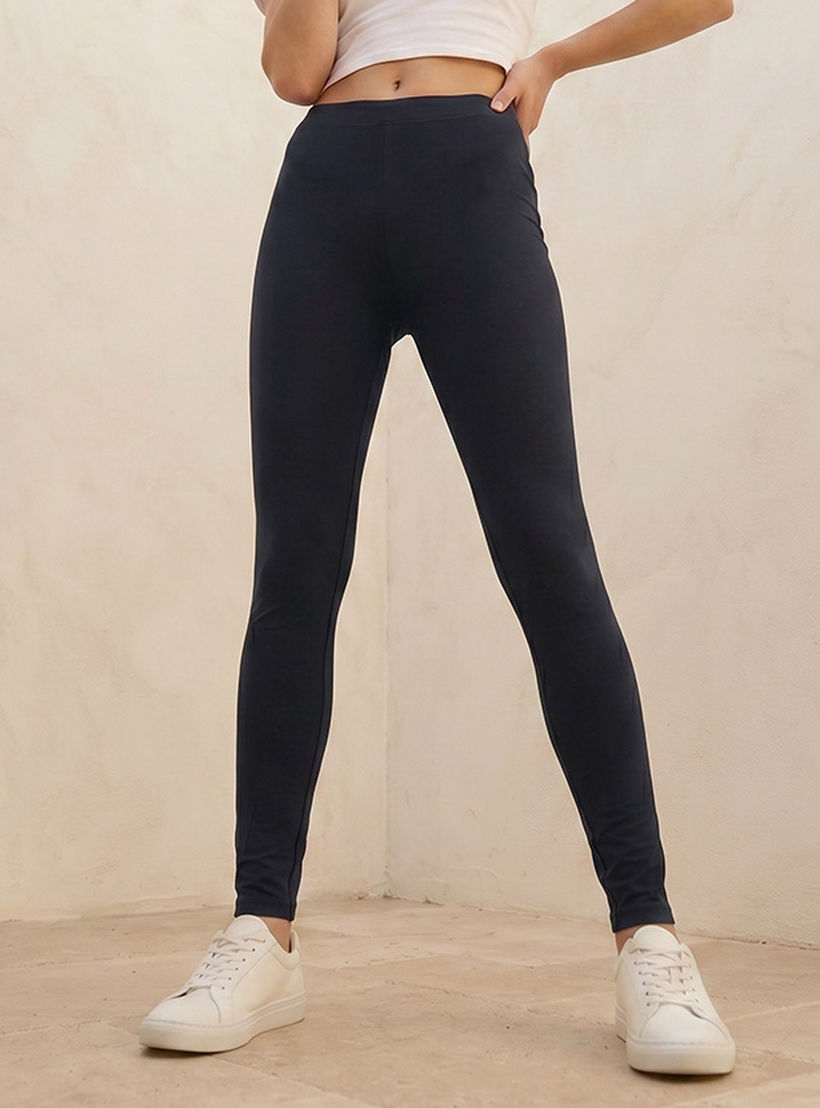 Splash Basics High Waist Full Length UltraStretch Cotton Leggings with Elasticated Waist-women-clothing-leggings-image-1