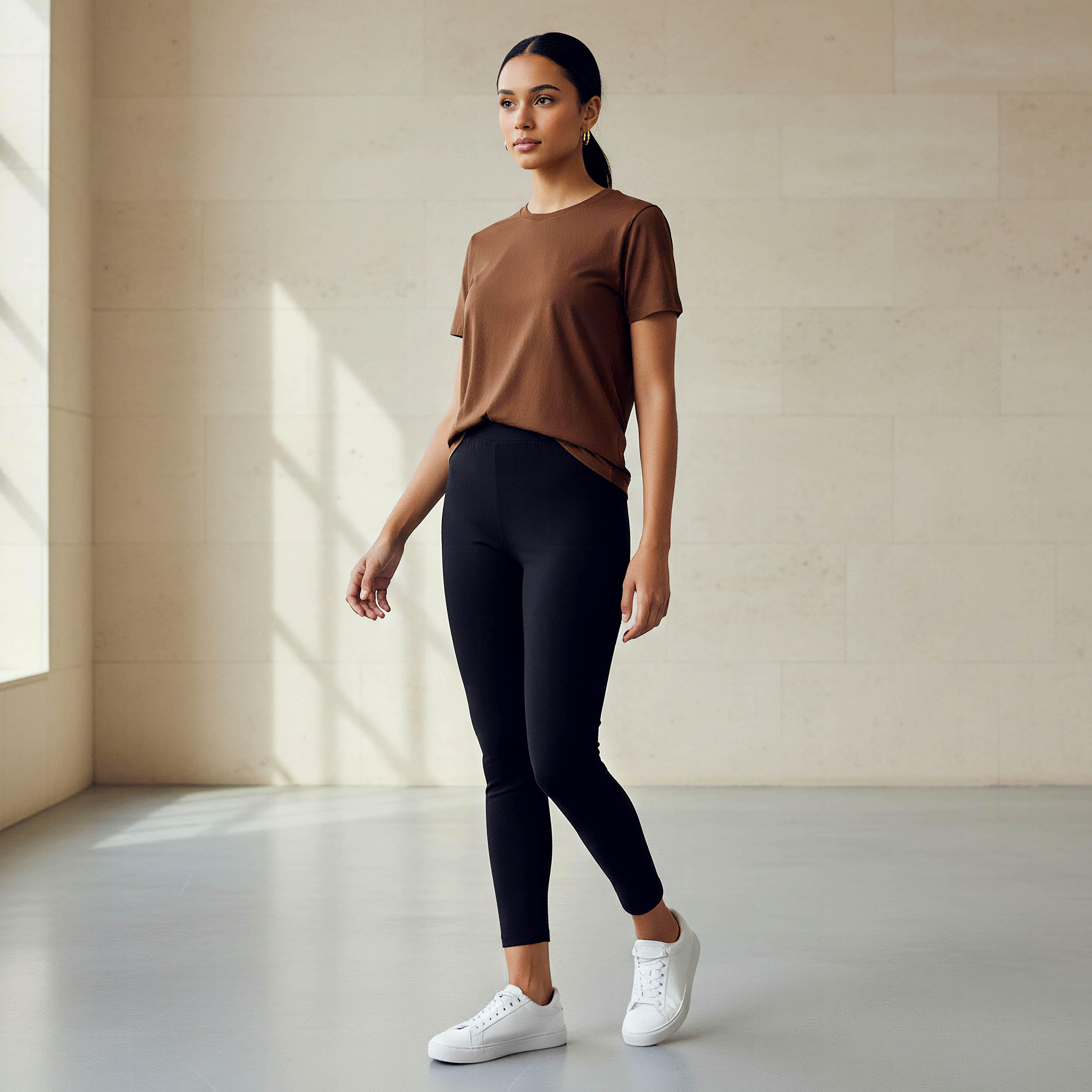 ليقنز قطني فائق التمدد بخصر عالي وطول كامل مع حزام خصر مرن ومريح-women-clothing-bottoms-leggings-image-2
