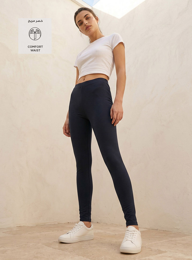 Splash Basics High Waist Full Length UltraStretch Cotton Leggings with Elasticated Waist-women-clothing-leggings-image-3
