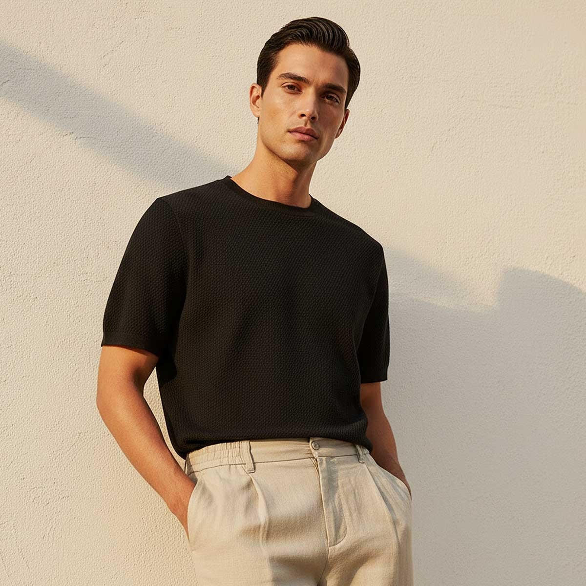 Iconic Regular Fit Crew Neck Short Sleeves Textured T-shirt-men-clothing-tshirtsandpolos-tshirts-image-1