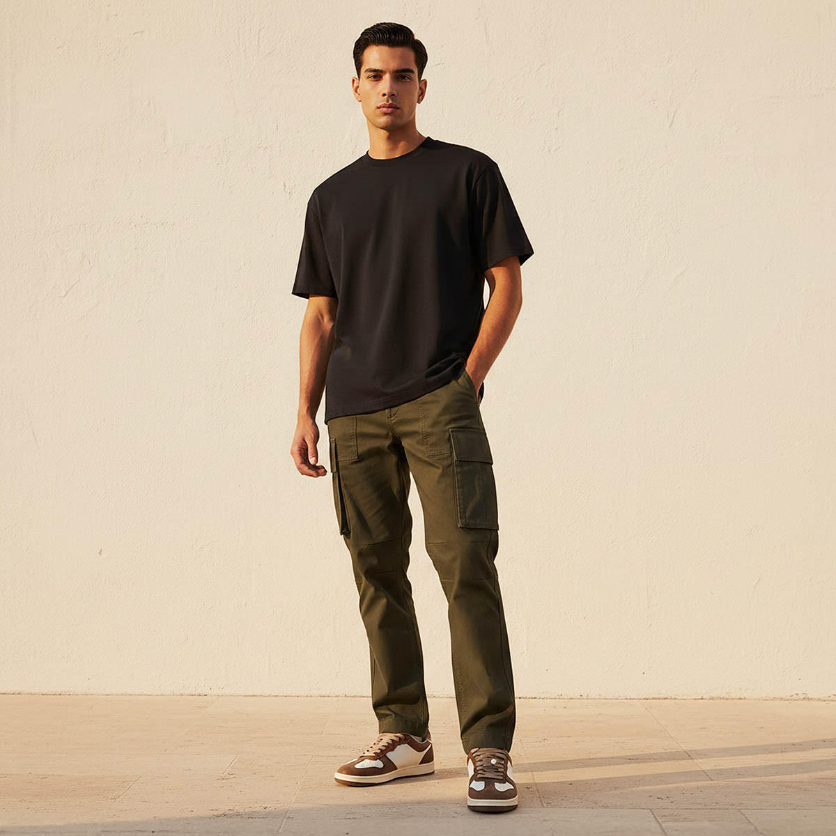 تيشيرت بقصّة مريحة وياقة ضيقة وأكمام قصيرة للرجال-men-clothing-tshirtsandpolos-tshirts-image-3