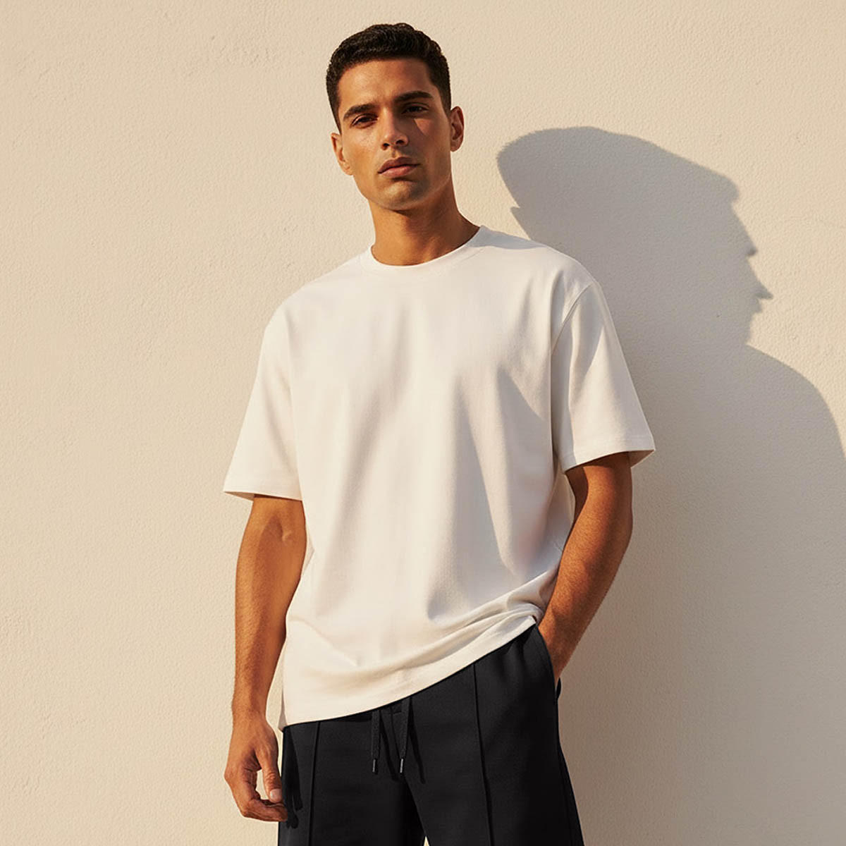 تيشيرت بقصّة مريحة وياقة ضيقة وأكمام قصيرة للرجال-men-clothing-tshirtsandpolos-tshirts-image-1