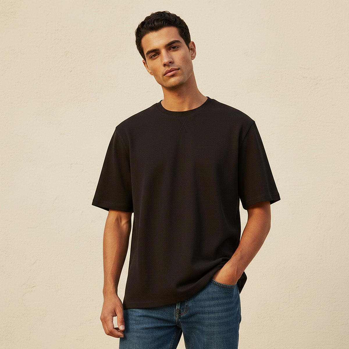 Splash Basic Relaxed Fit Crew Neck Short Sleeves Textured T-shirt-men-clothing-tshirtsandpolos-tshirts-image-1