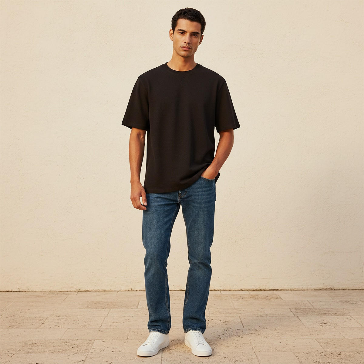 Splash Basic Relaxed Fit Crew Neck Short Sleeves Textured T-shirt-men-clothing-tshirtsandpolos-tshirts-image-3