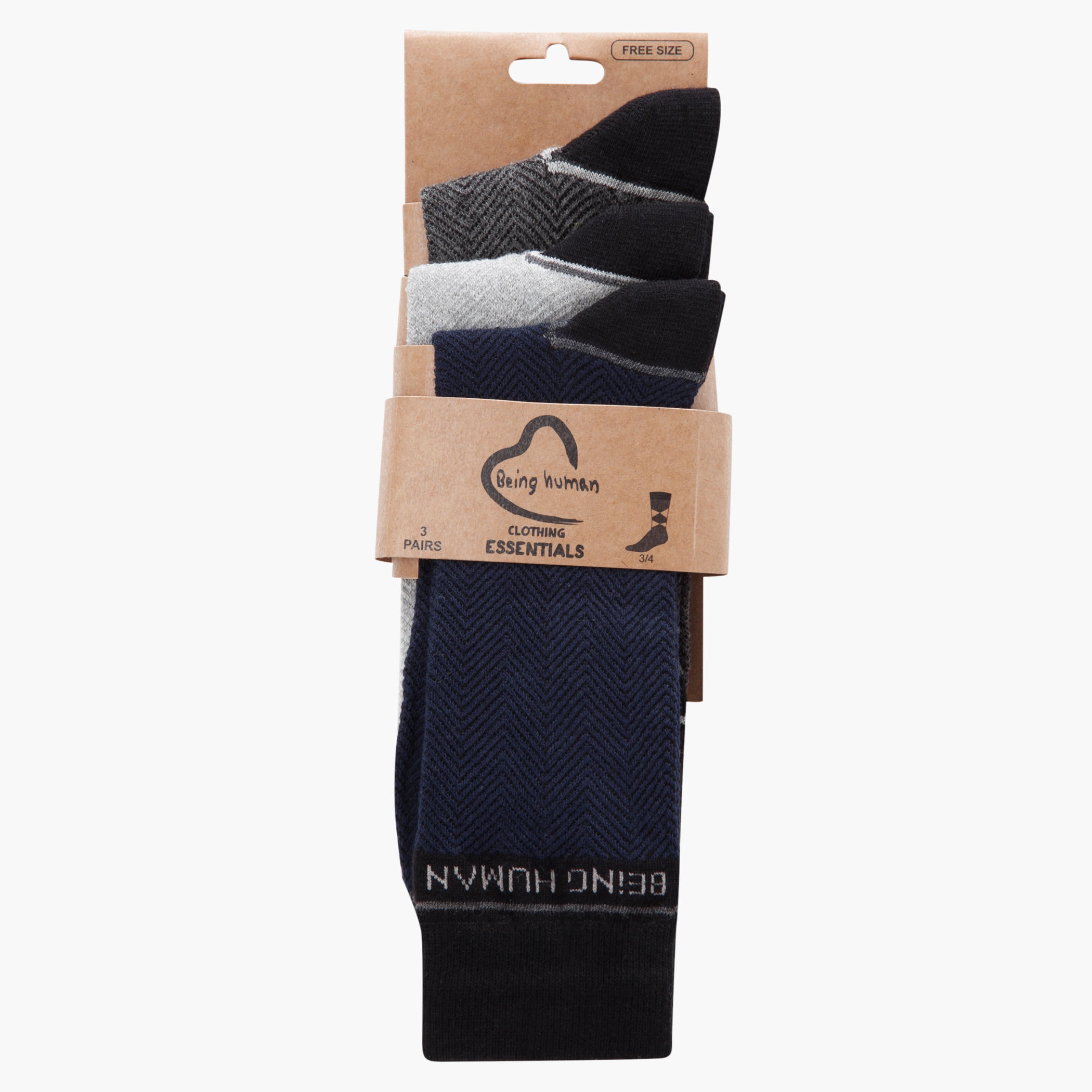Being Human Crew-length Socks - Set of 3-men-socks-image-2