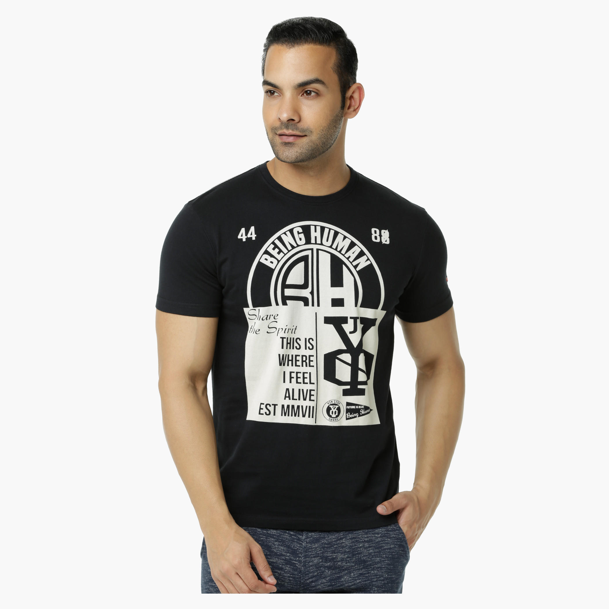 Being Human Printed Crew Neck Cotton T-Shirt with Short Sleeves-men-clothing-tshirtsandpolos-tshirts-image-1