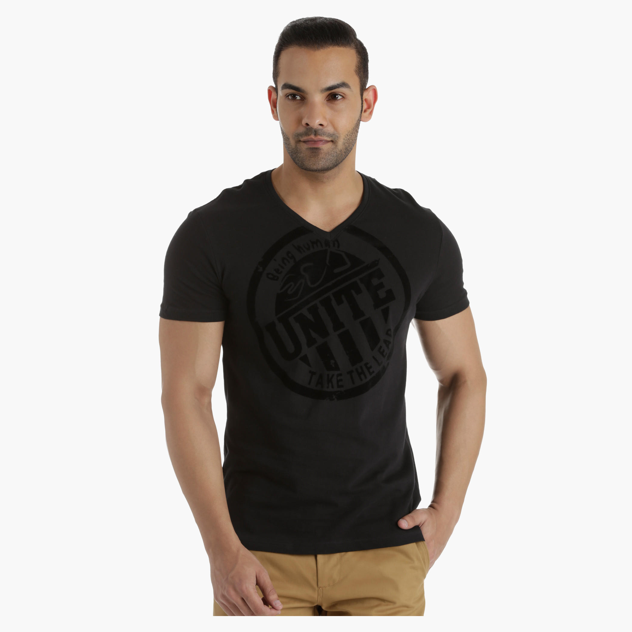 Being Human Cotton T-Shirt with V-Neck in Regular Fit-men-clothing-tshirtsandpolos-tshirts-image-5