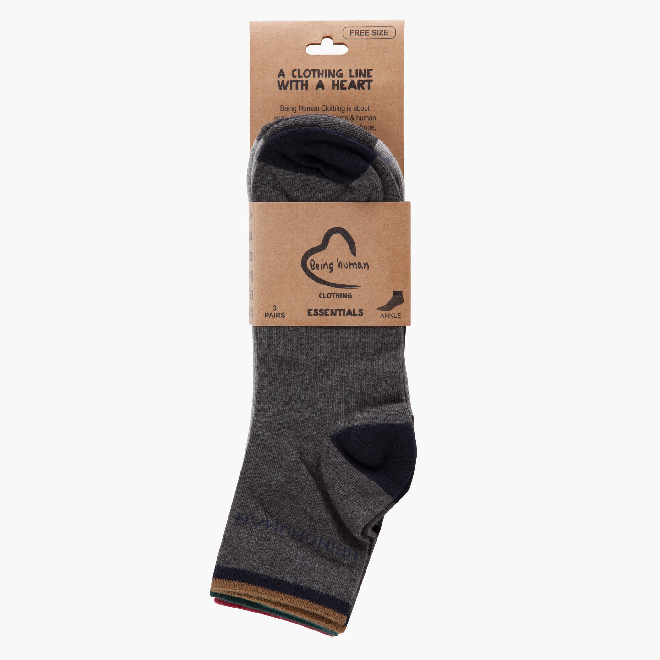 Being Human Cotton Ankle Socks - Set of 3-men-socks-image-2