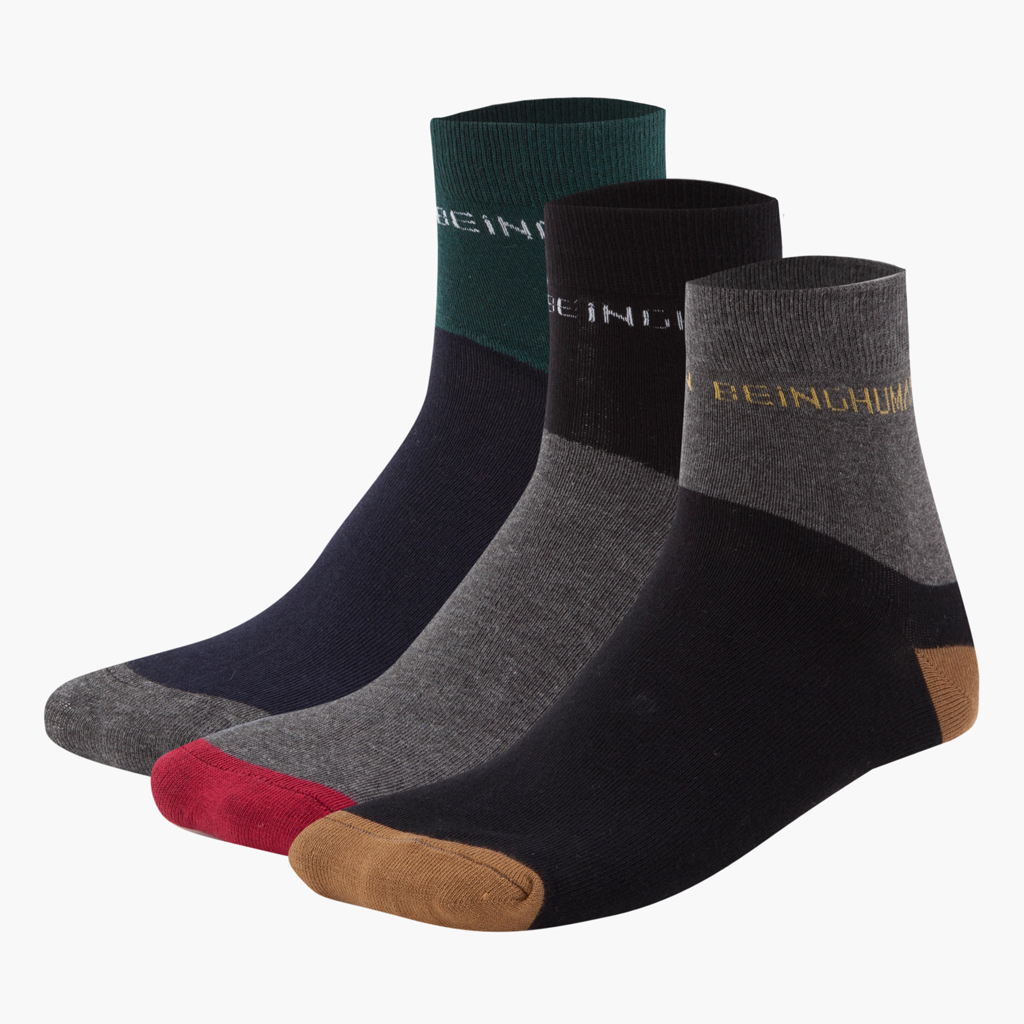 Being Human Cotton Ankle Socks - Set of 3-men-socks-image-1