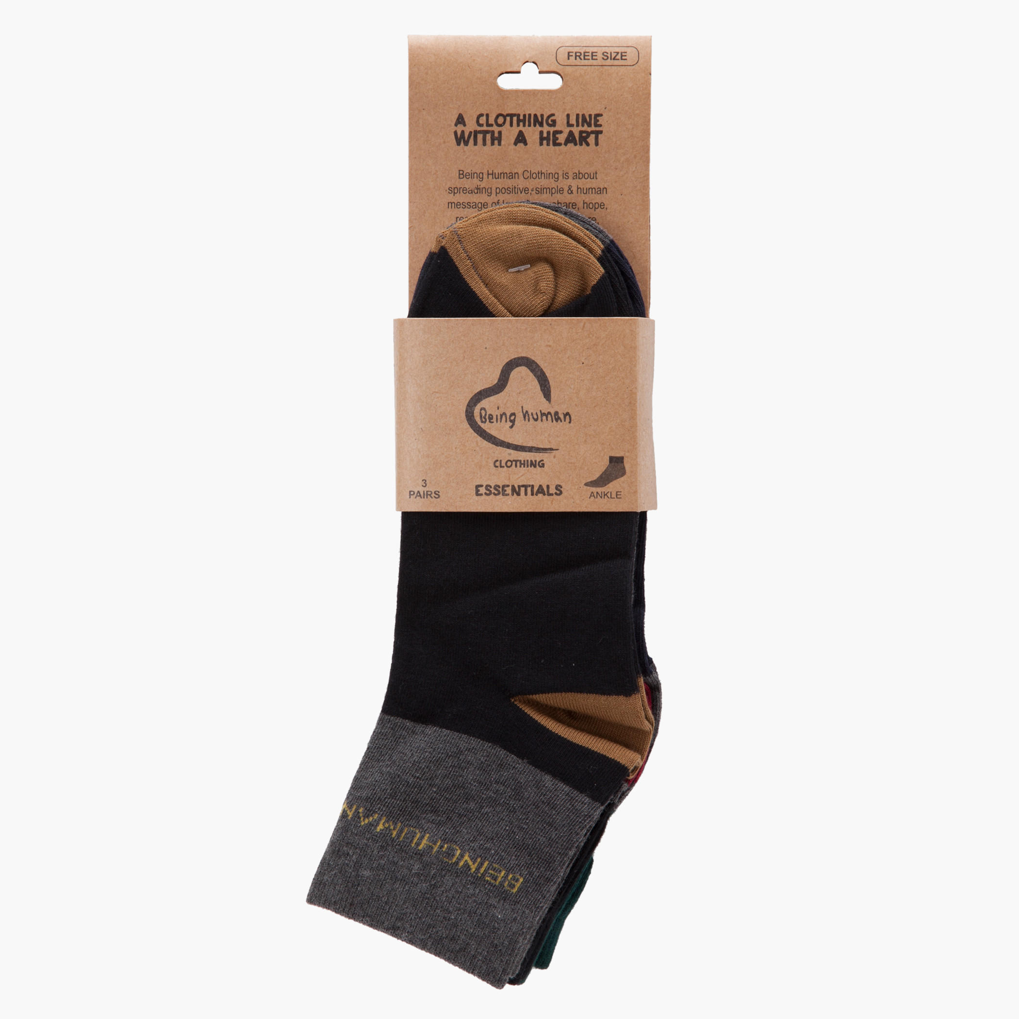 Being Human Cotton Ankle Socks - Set of 3-men-socks-image-2