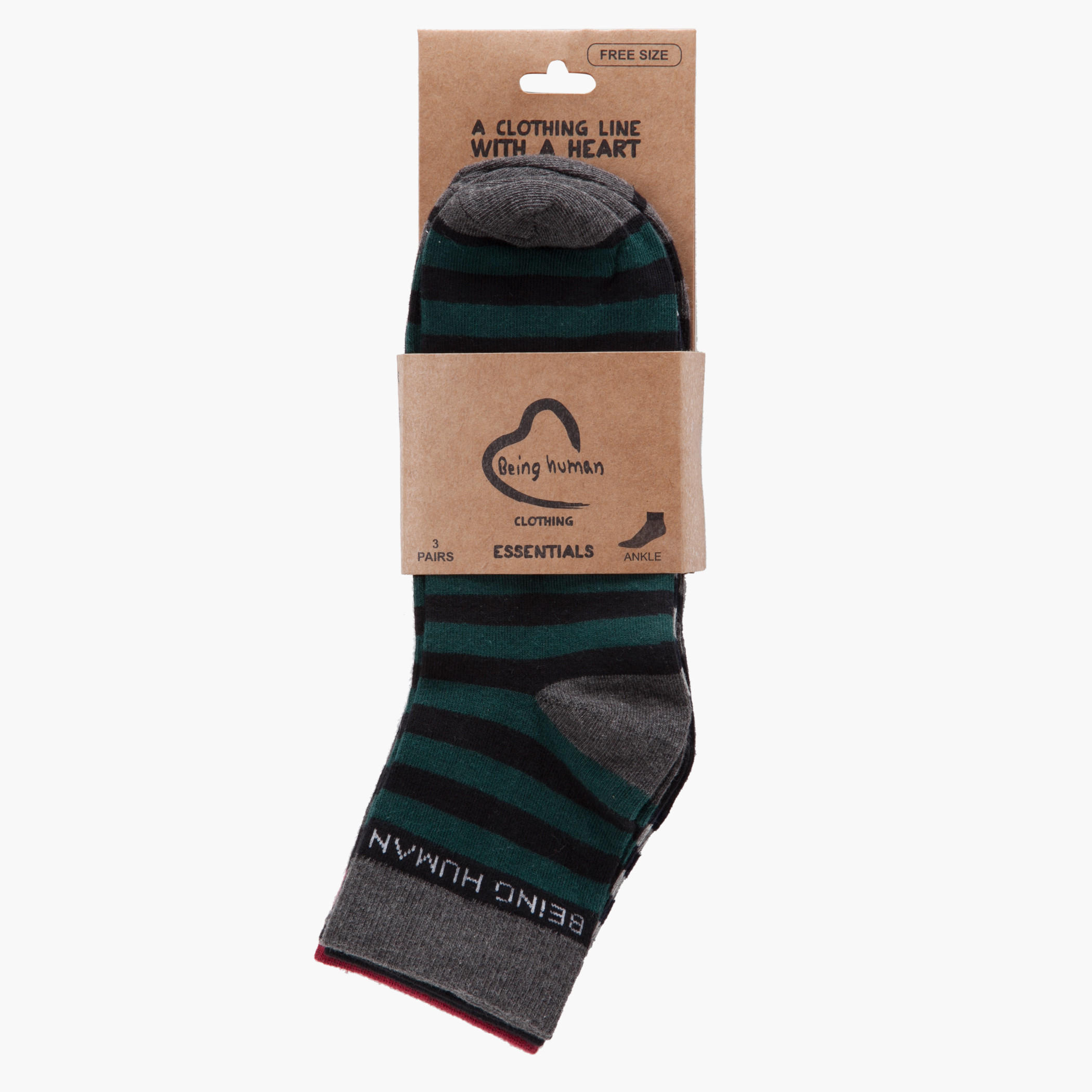 Being Human Striped Cotton Ankle Socks - Set of 3-men-socks-image-2