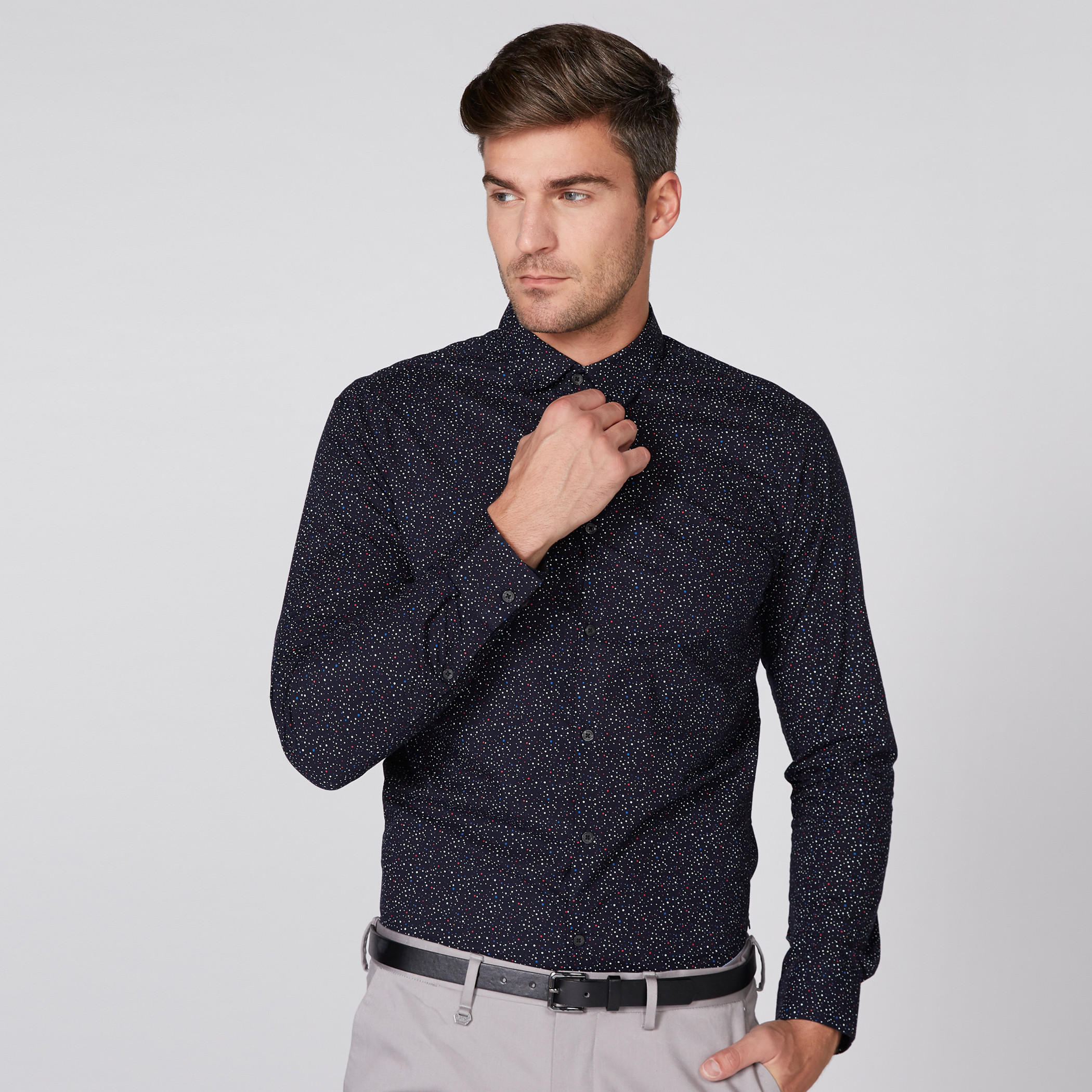 قميص بأكمام طويلة وأزرار مع طبعات بيينج هيومان-men-clothing-shirts-image-1