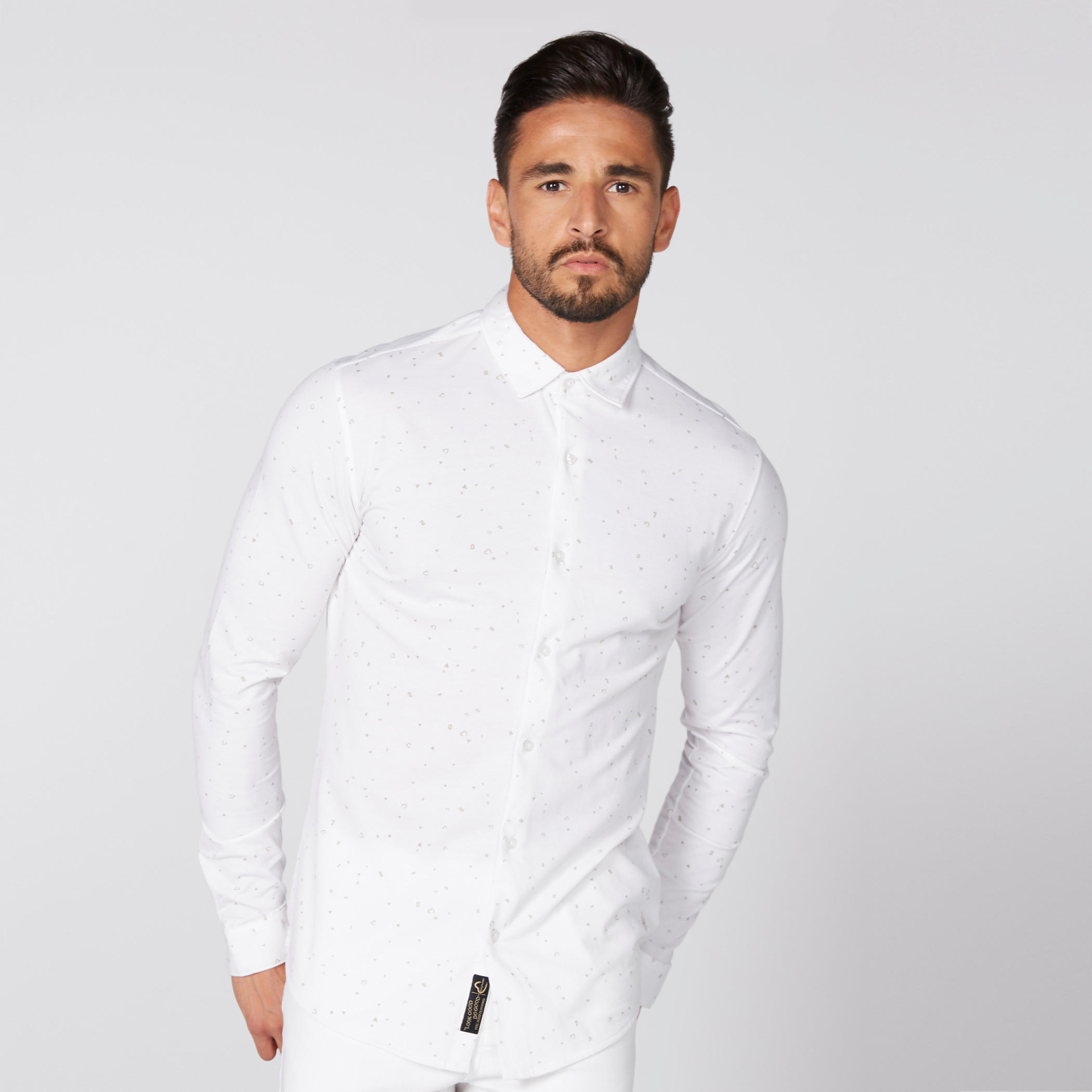 قميص بأكمام طويلة وأزرار مع طبعات بيينج هيومان-men-clothing-shirts-image-1