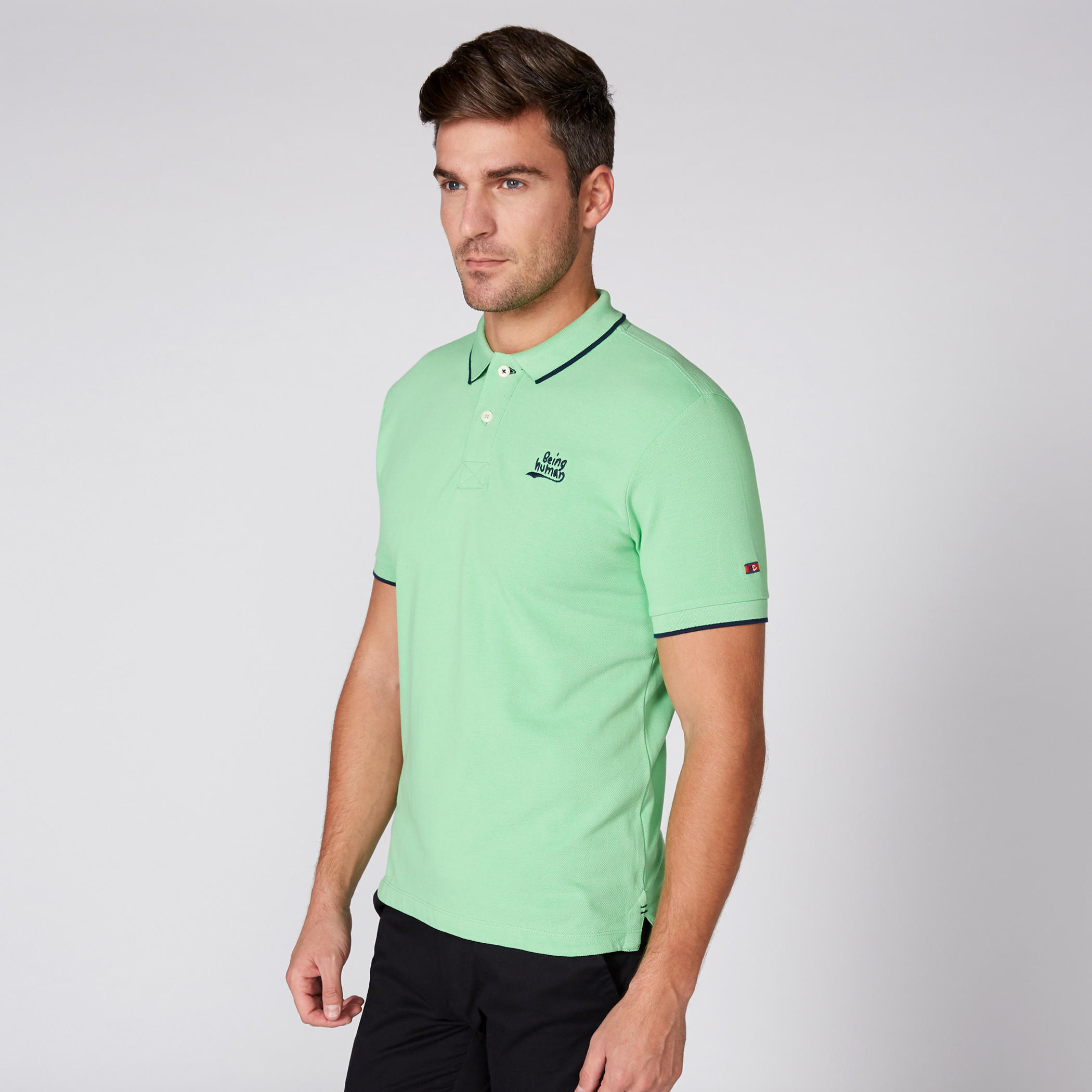 تيشيرت بياقة بولو وأكمام قصيرة وتطريز بيينج هيومان-men-clothing-tshirtsandpolos-polos-image-1