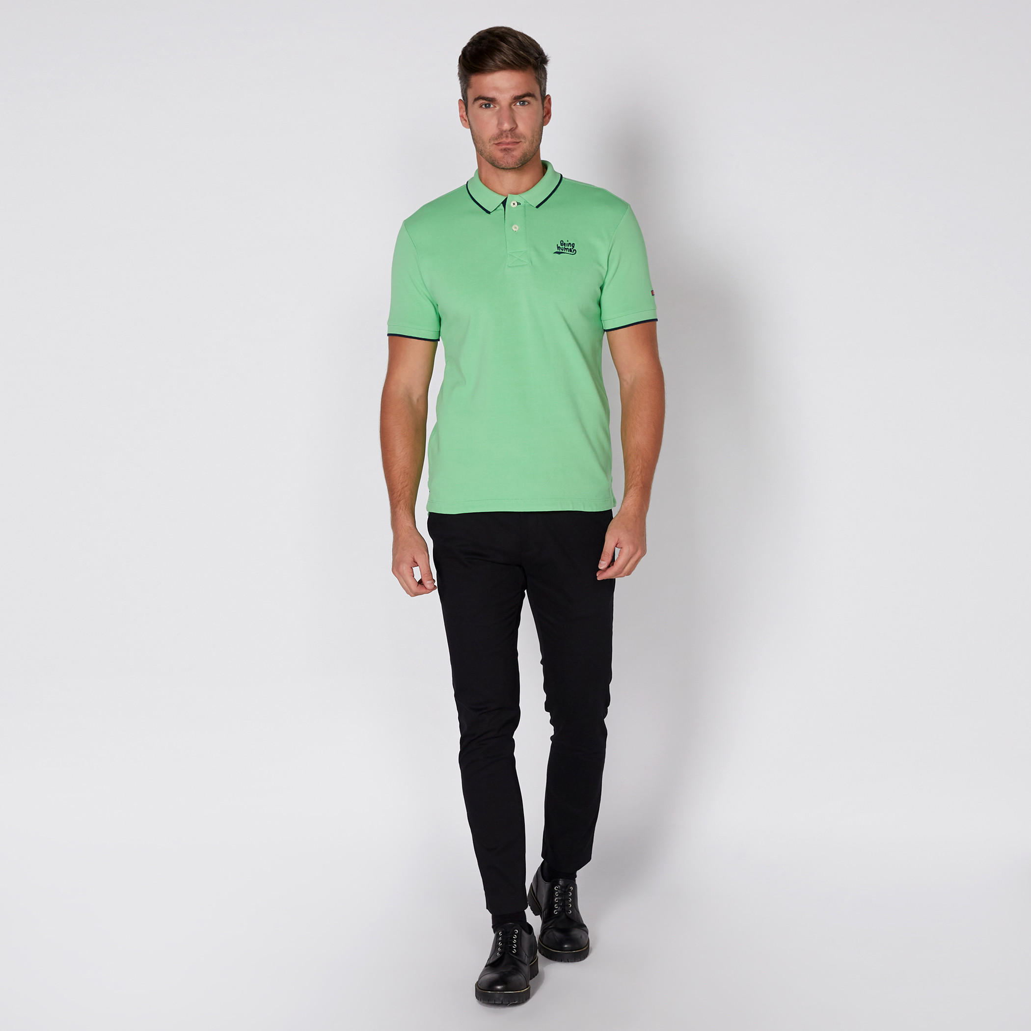 تيشيرت بياقة بولو وأكمام قصيرة وتطريز بيينج هيومان-men-clothing-tshirtsandpolos-polos-image-2